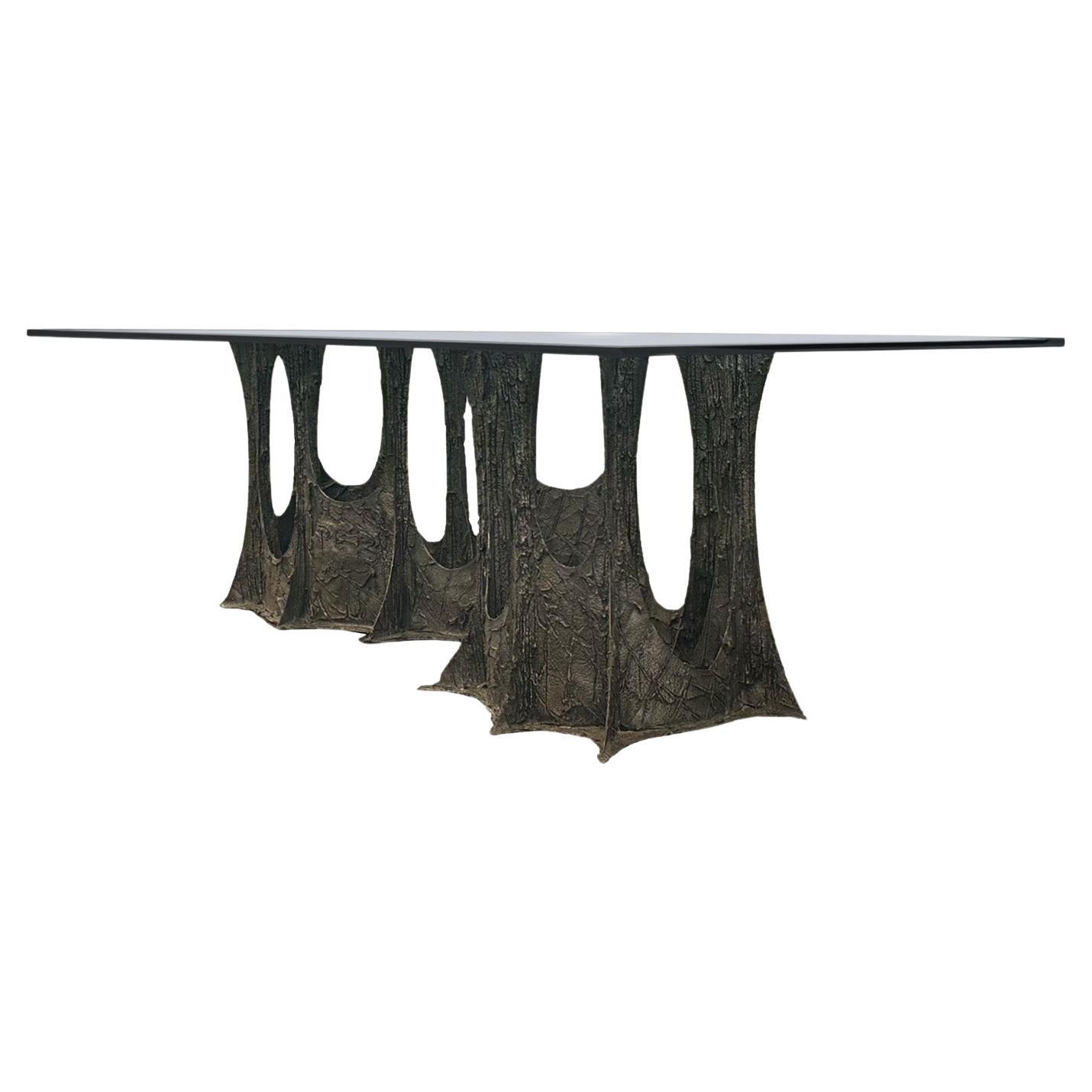 Paul Evans PE 102 Sculpted Bronze Dining Table 1973 (Signed) For Sale