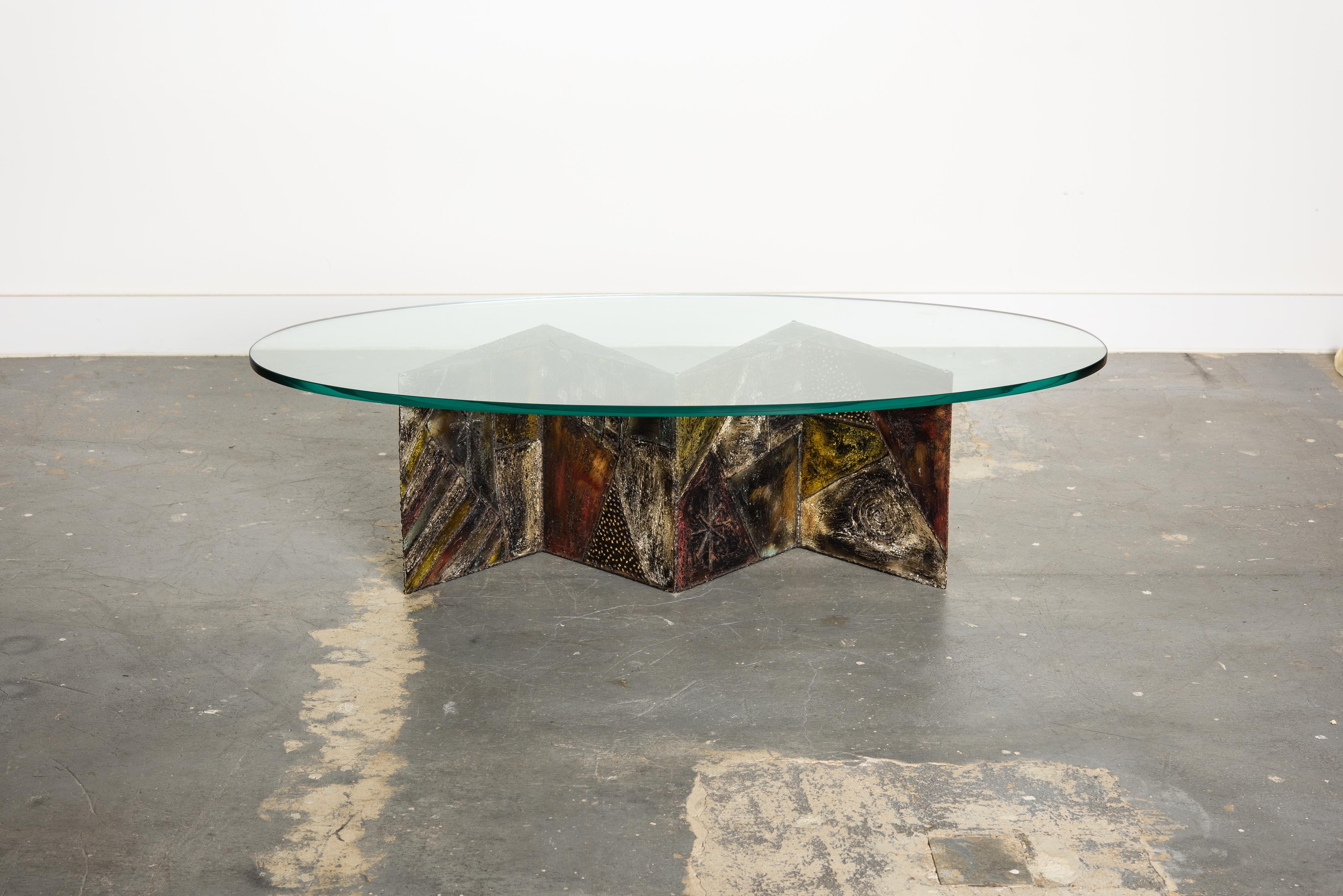 American Paul Evans PE-11 Angle Cocktail Table in Oxidized Steel and Bronze, c. 1970