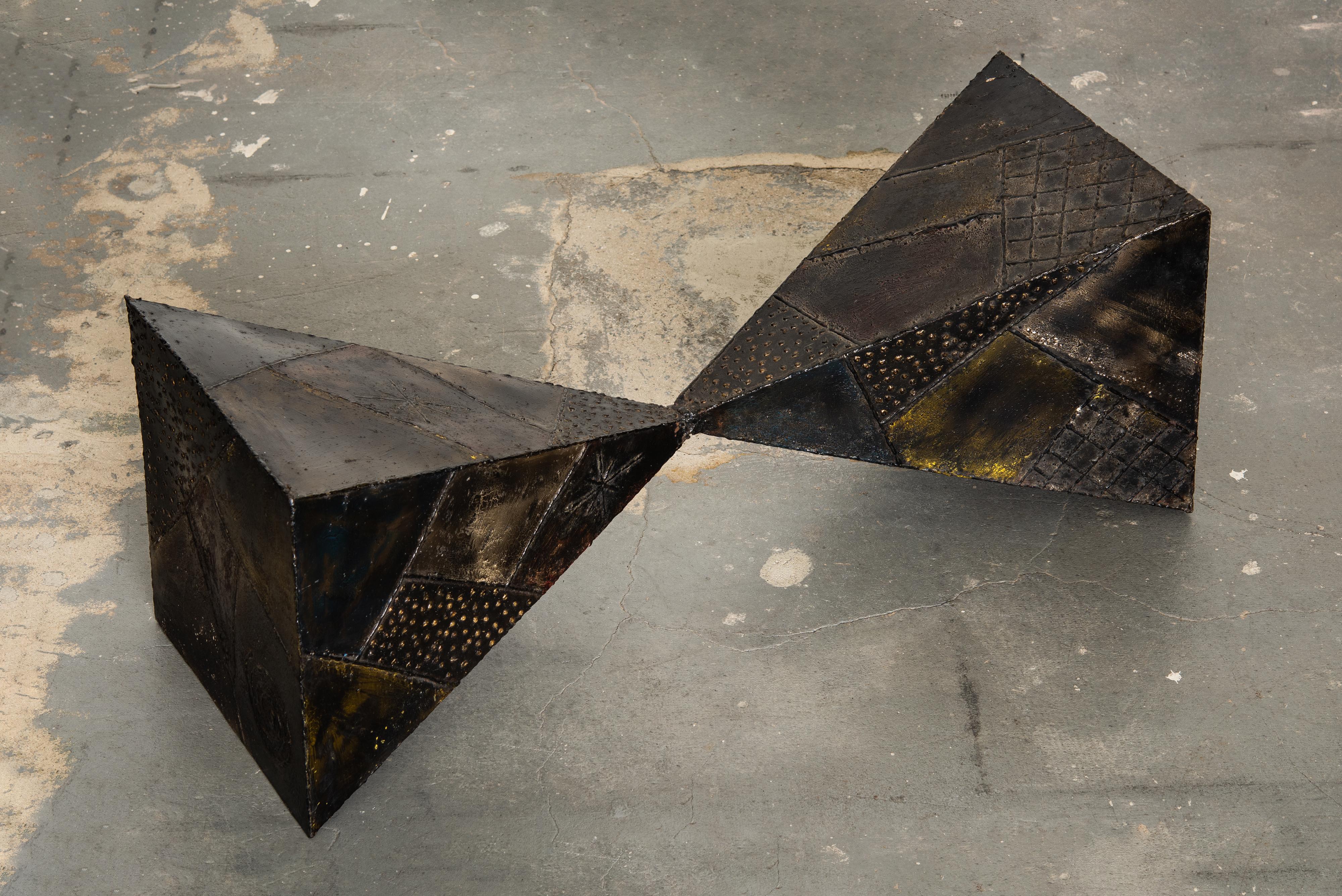 Paul Evans PE-13 Double-Pyramid Cocktail Table in Steel, Pewter & Bronze c. 1970 3