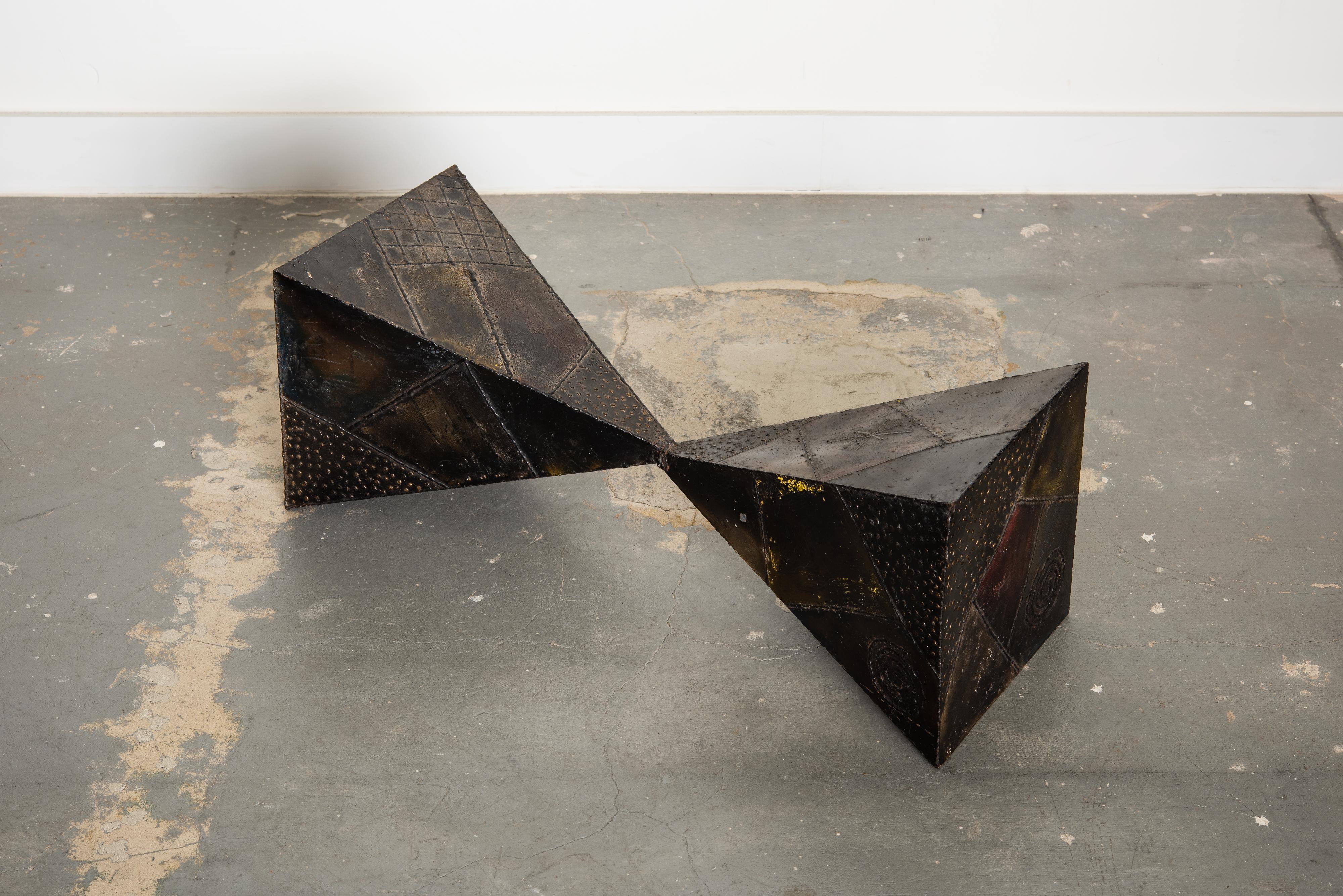 Paul Evans PE-13 Double-Pyramid Cocktail Table in Steel, Pewter & Bronze c. 1970 5