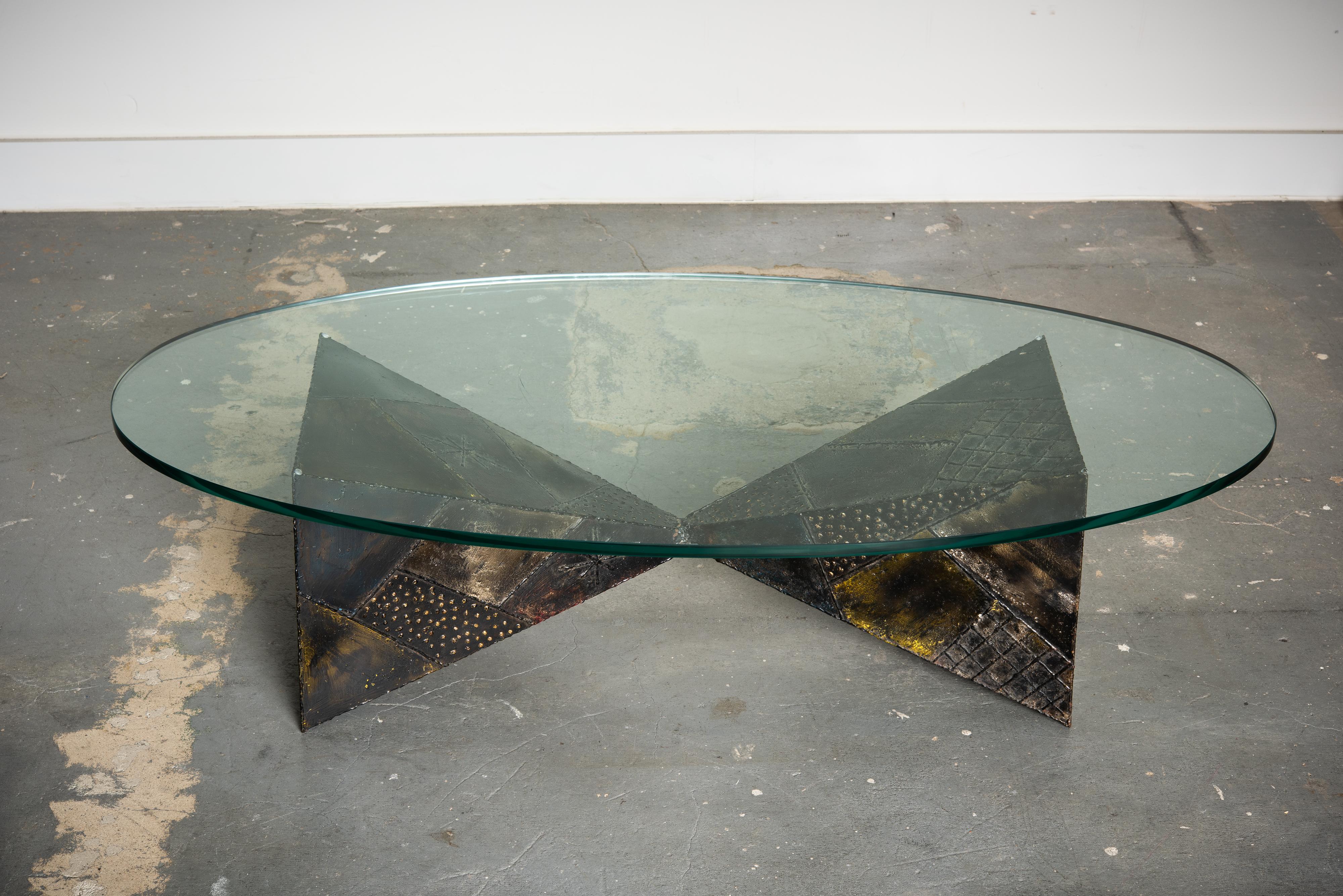 American Paul Evans PE-13 Double-Pyramid Cocktail Table in Steel, Pewter & Bronze c. 1970