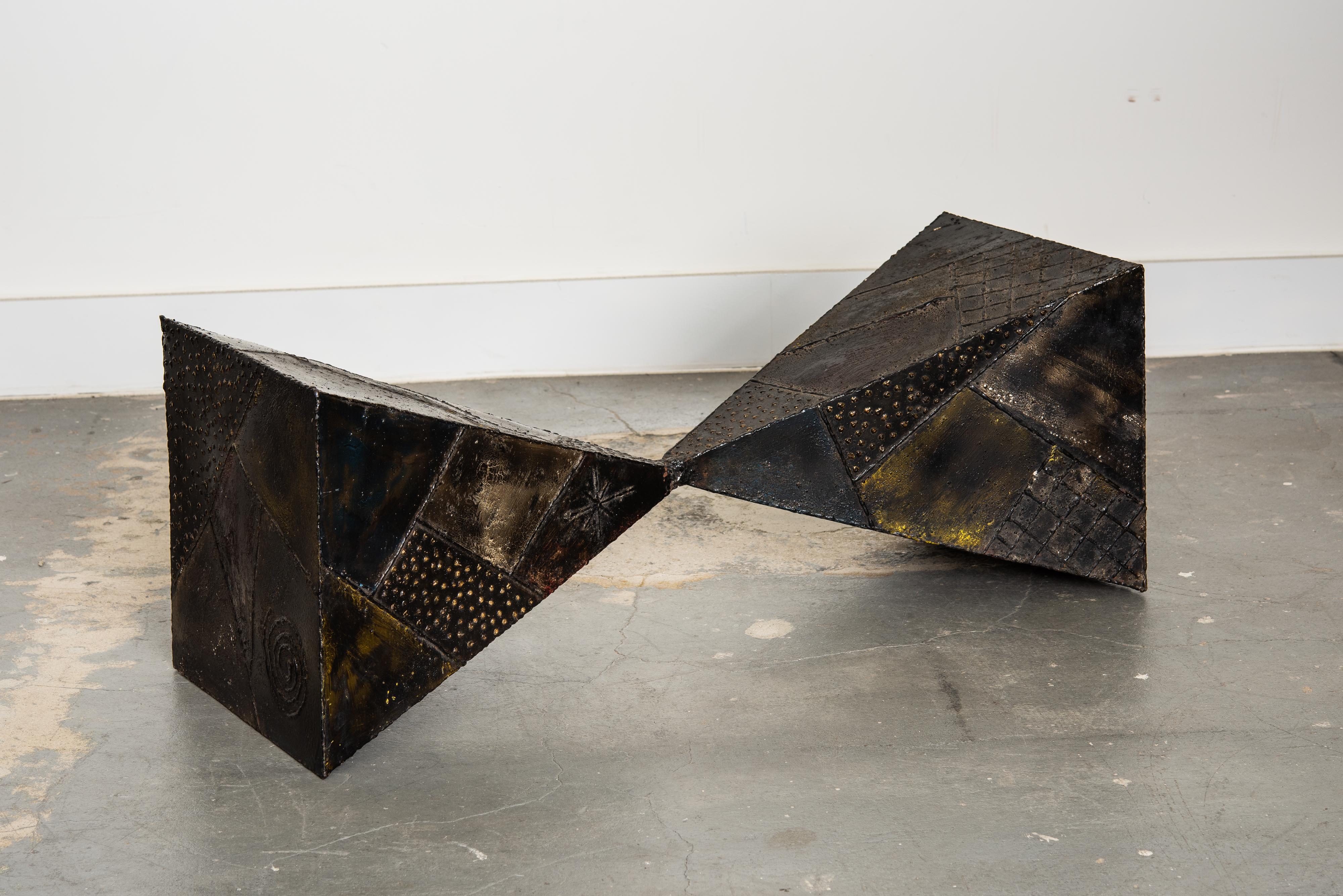 Paul Evans PE-13 Double-Pyramid Cocktail Table in Steel, Pewter & Bronze c. 1970 2