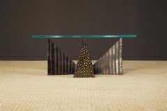 Table à cocktail « Four Pyramid » de Paul Evans PE-14 en acier oxydé et bronze, vers 1970