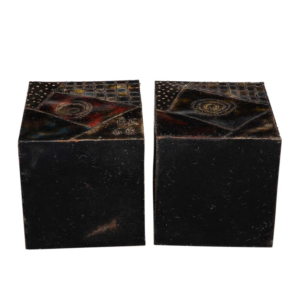 Paul Evans PE-20 Cube Side Tables, Inset Slate, Oxidized Steel, Bronze, Signed For Sale 13