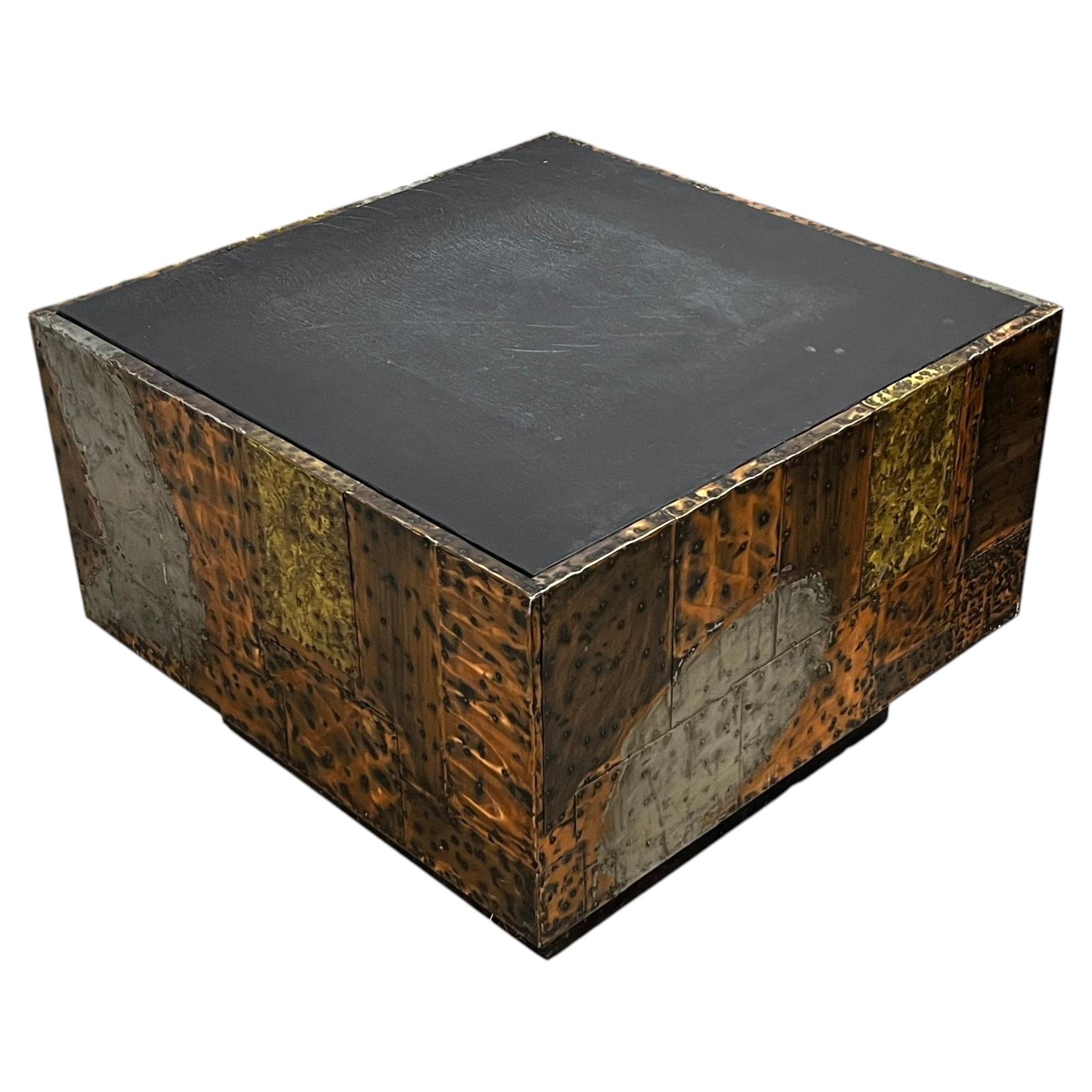 Paul Evans 'PE-31' Patchwork Copper and Slate Cube Table for Directional, c 1967