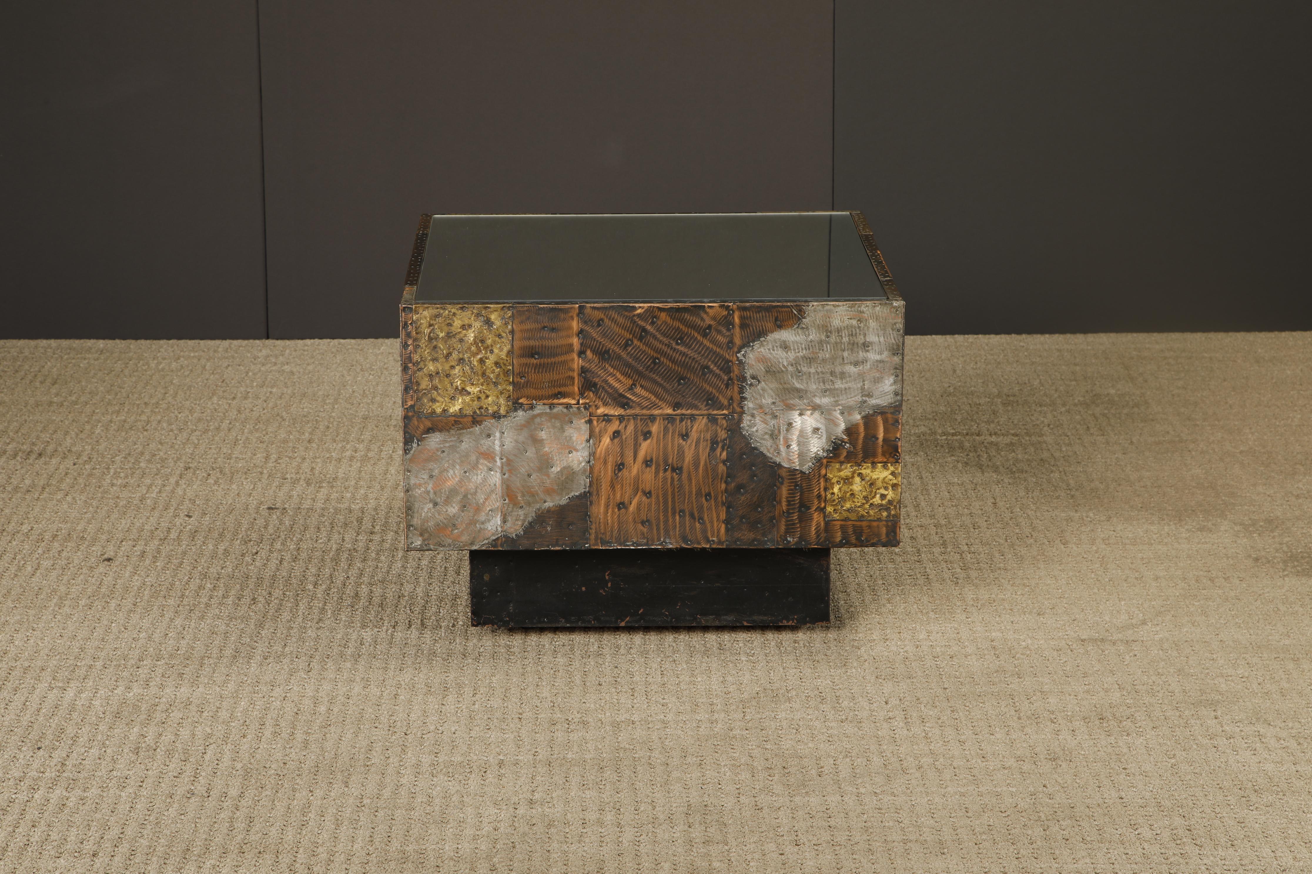 Brutalist Paul Evans 'PE-31' Patchwork Copper Cube Table for Directional, c 1967 For Sale