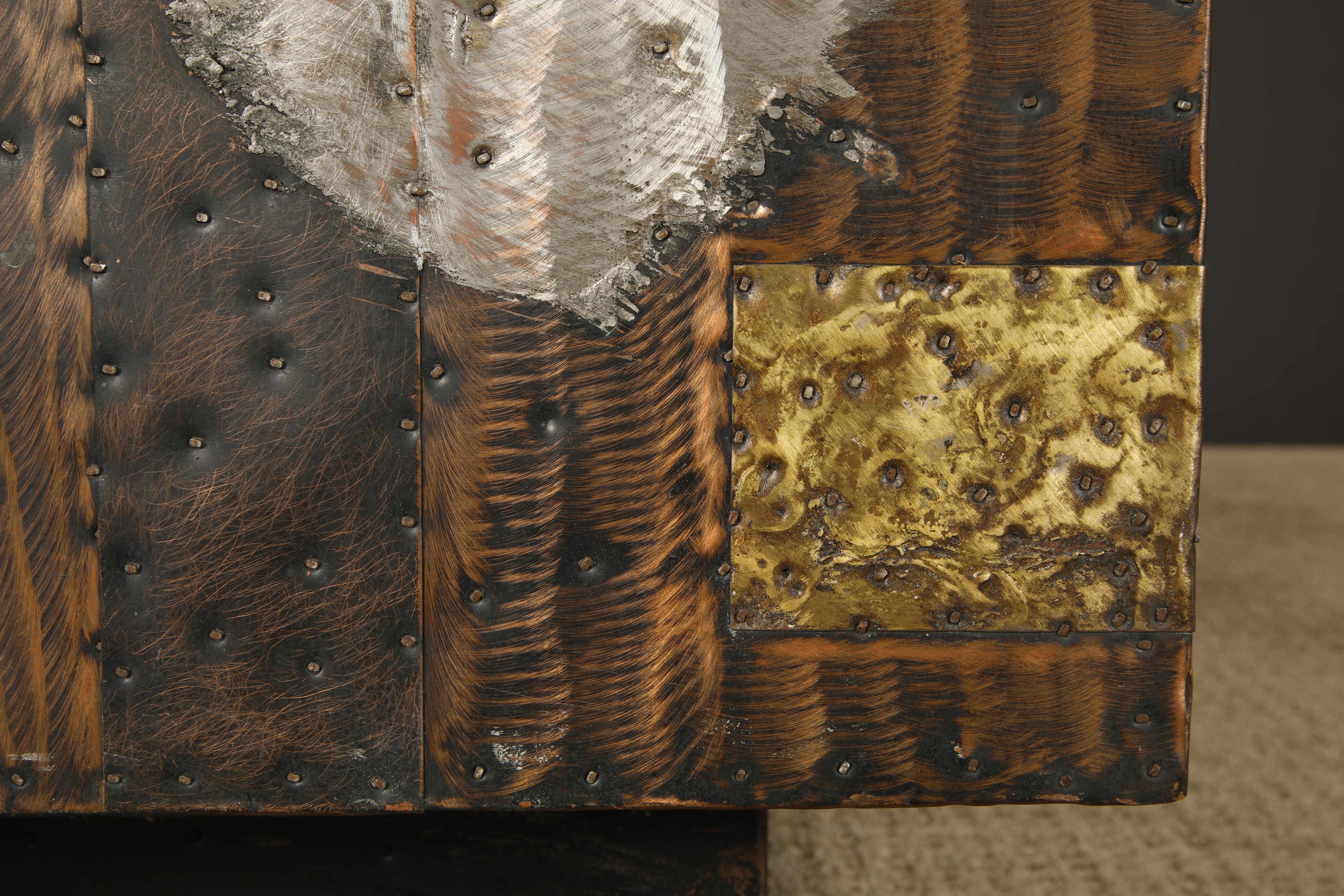 Patinated Paul Evans 'PE-31' Patchwork Copper Cube Table for Directional, c 1967 For Sale