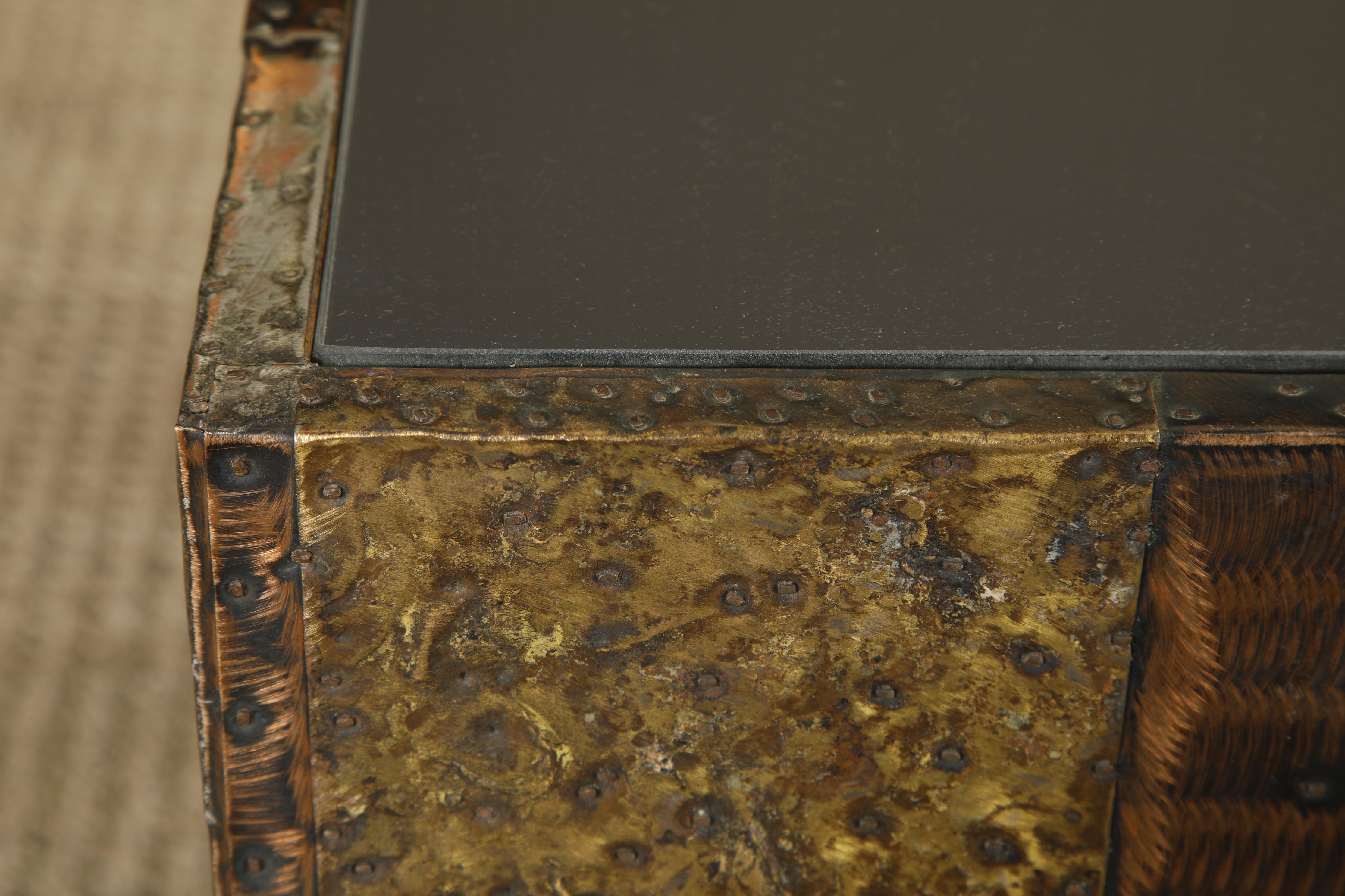 Mid-20th Century Paul Evans 'PE-31' Patchwork Copper Cube Table for Directional, c 1967 For Sale