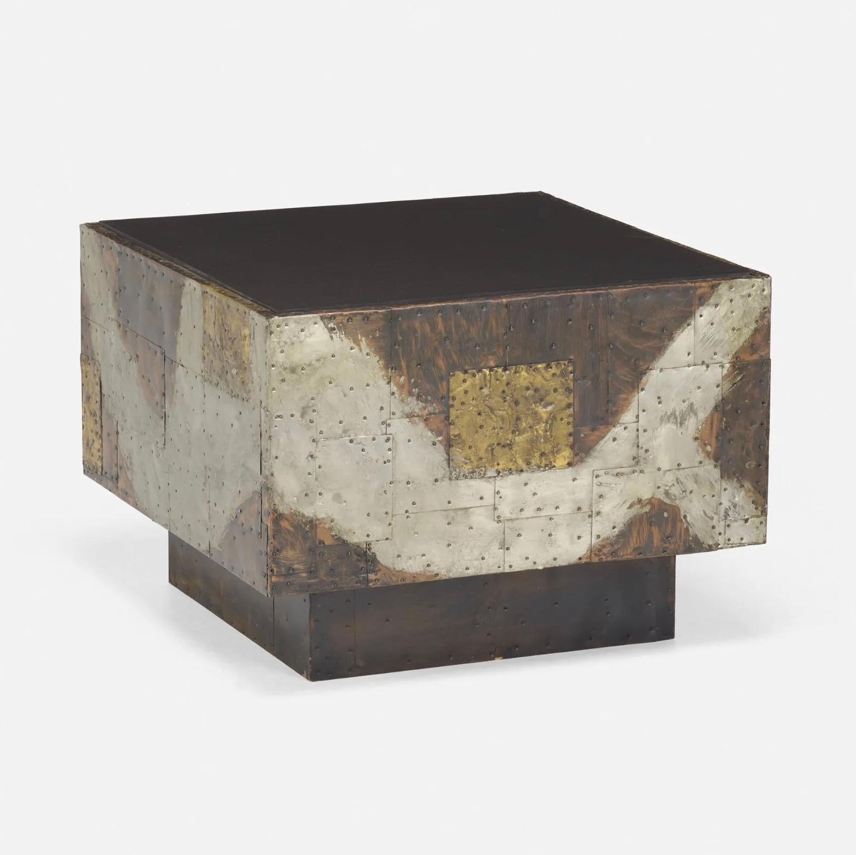 Brutalist Paul Evans 'PE-31' Patchwork Copper Table with Slate Top for Directional, c 1967