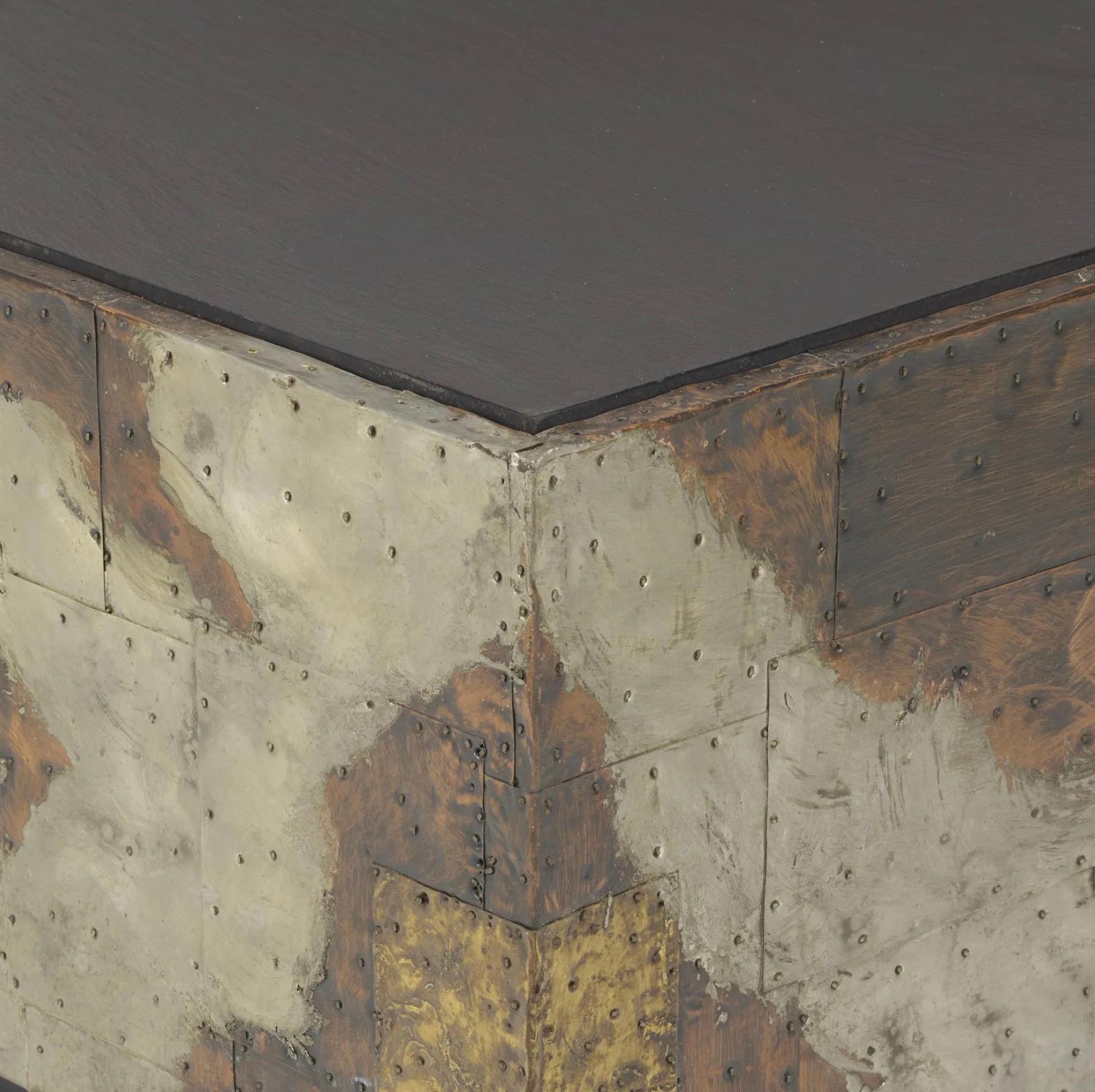 American Paul Evans 'PE-31' Patchwork Copper Table with Slate Top for Directional, c 1967