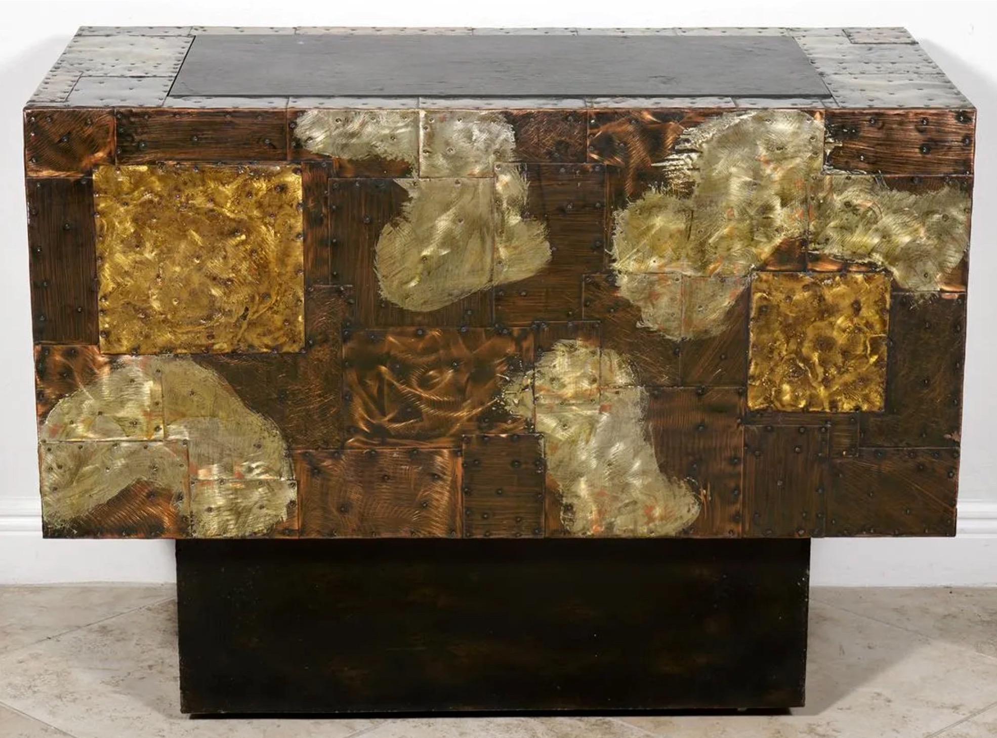 Paul Evans 'PE-32' Patchwork Copper Cabinet with Slate Top for Directional, 1968 For Sale 2