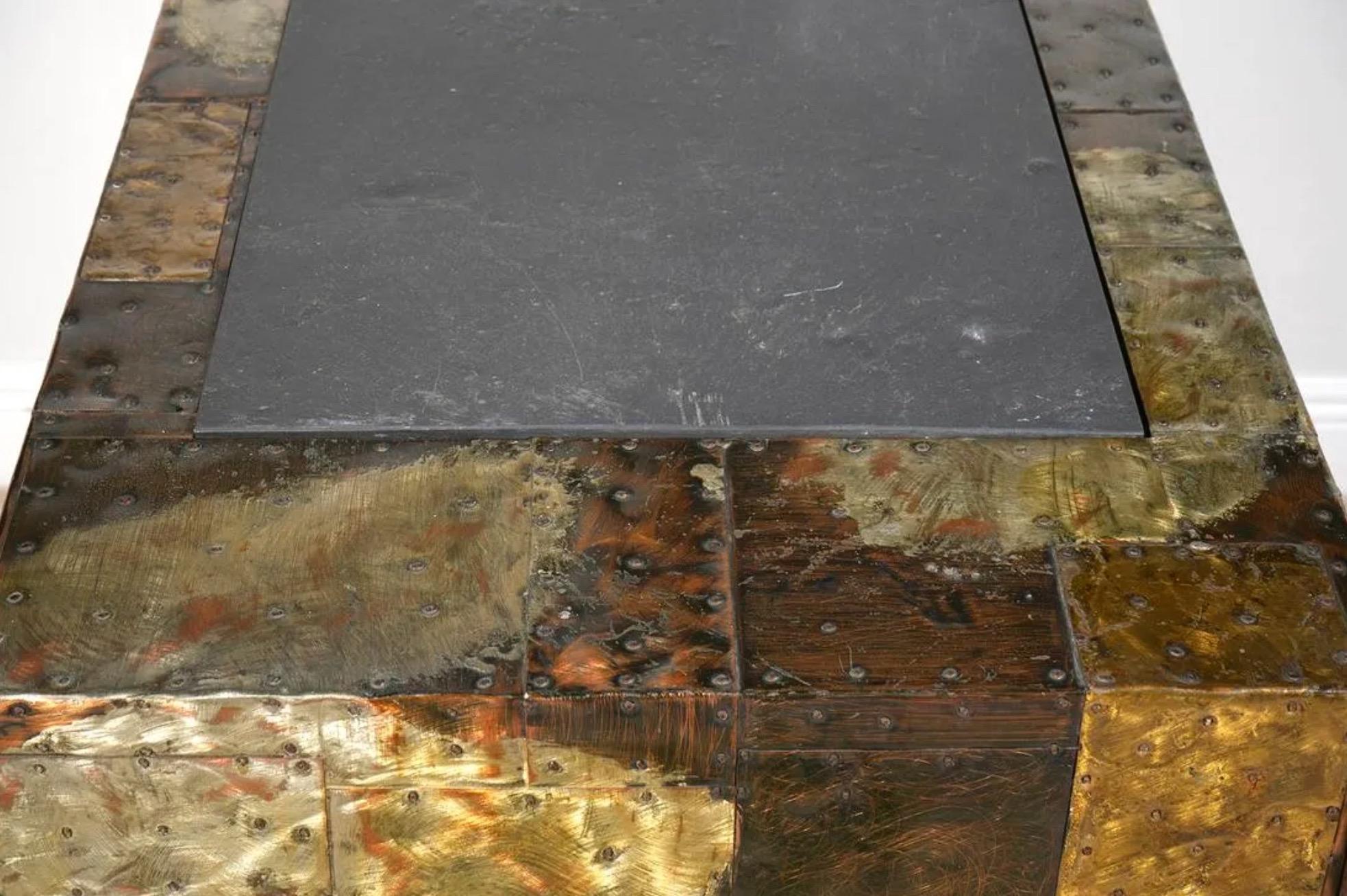 Paul Evans 'PE-32' Patchwork Copper Cabinet with Slate Top for Directional, 1968 For Sale 1