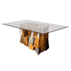 Paul Evans PE400 Faceted Dining Table in Walnut Burl & Chrome Plated Steel 1970s