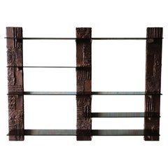 Paul Evans PE71 Bronzed resin and Glass Floating Bookshelf Wall Unit c. 1970s