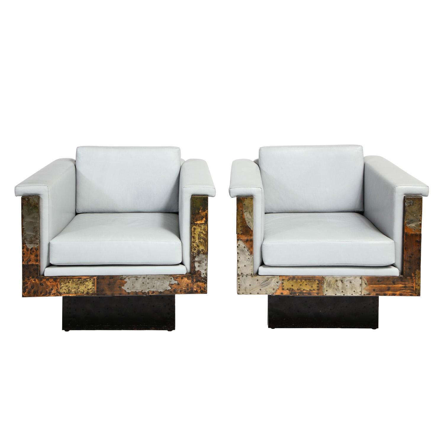 Mid-Century Modern Paul Evans Rare and Exceptional Pair of Patchwork Cube Lounge Chairs, 1970s