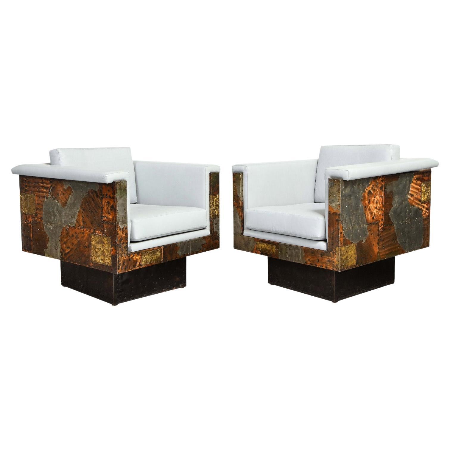 Paul Evans Rare and Exceptional Pair of Patchwork Cube Lounge Chairs, 1970s