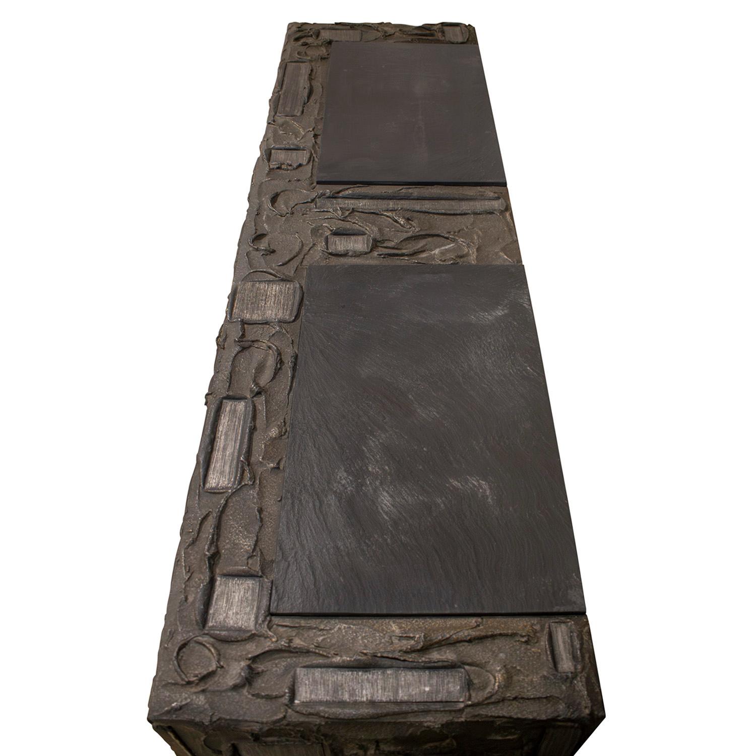 American Paul Evans Rare Sculpted Bronze Cabinet with Steel Elements 1970, Signed & Dated For Sale