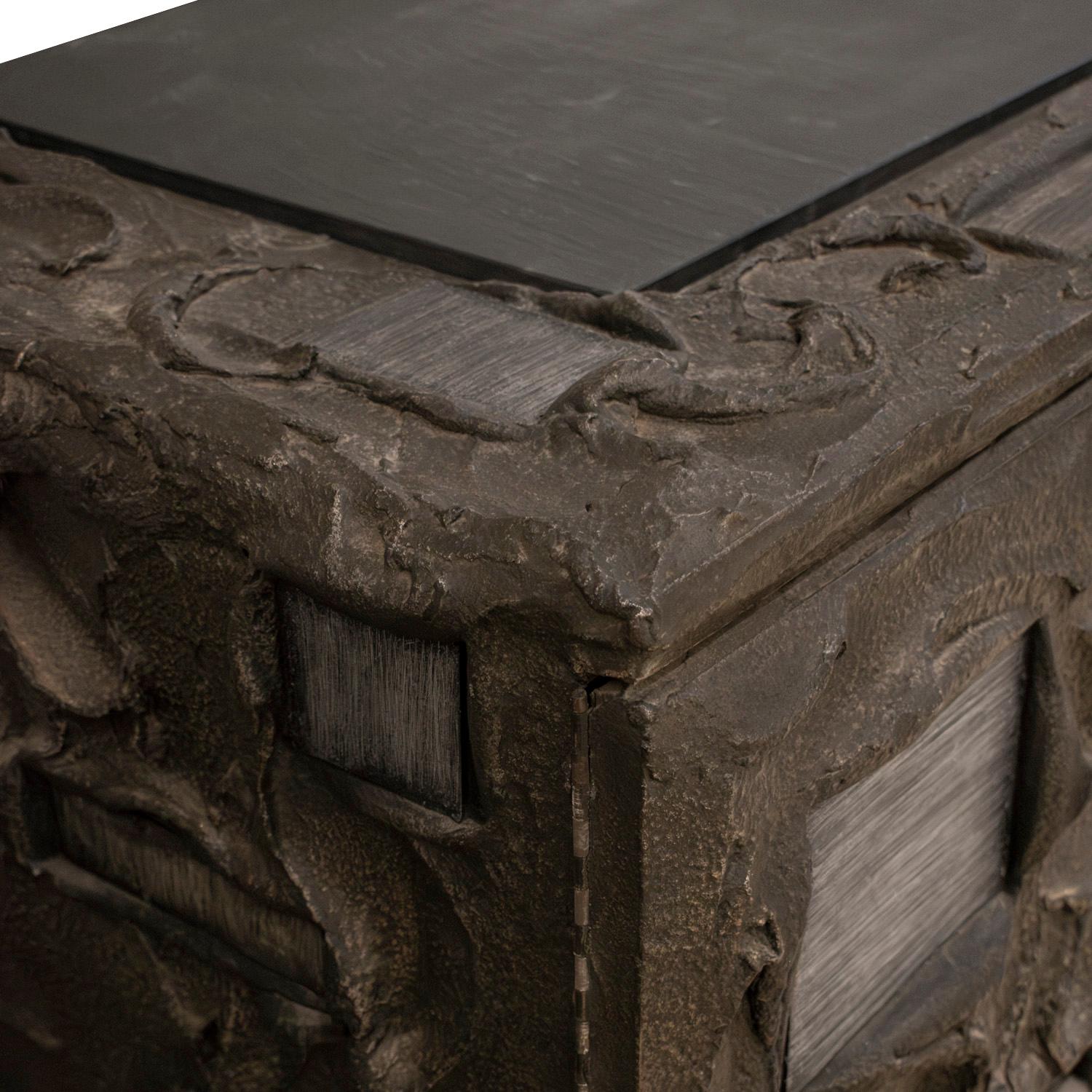 Paul Evans Rare Sculpted Bronze Cabinet with Steel Elements 1970, Signed & Dated In Excellent Condition For Sale In New York, NY