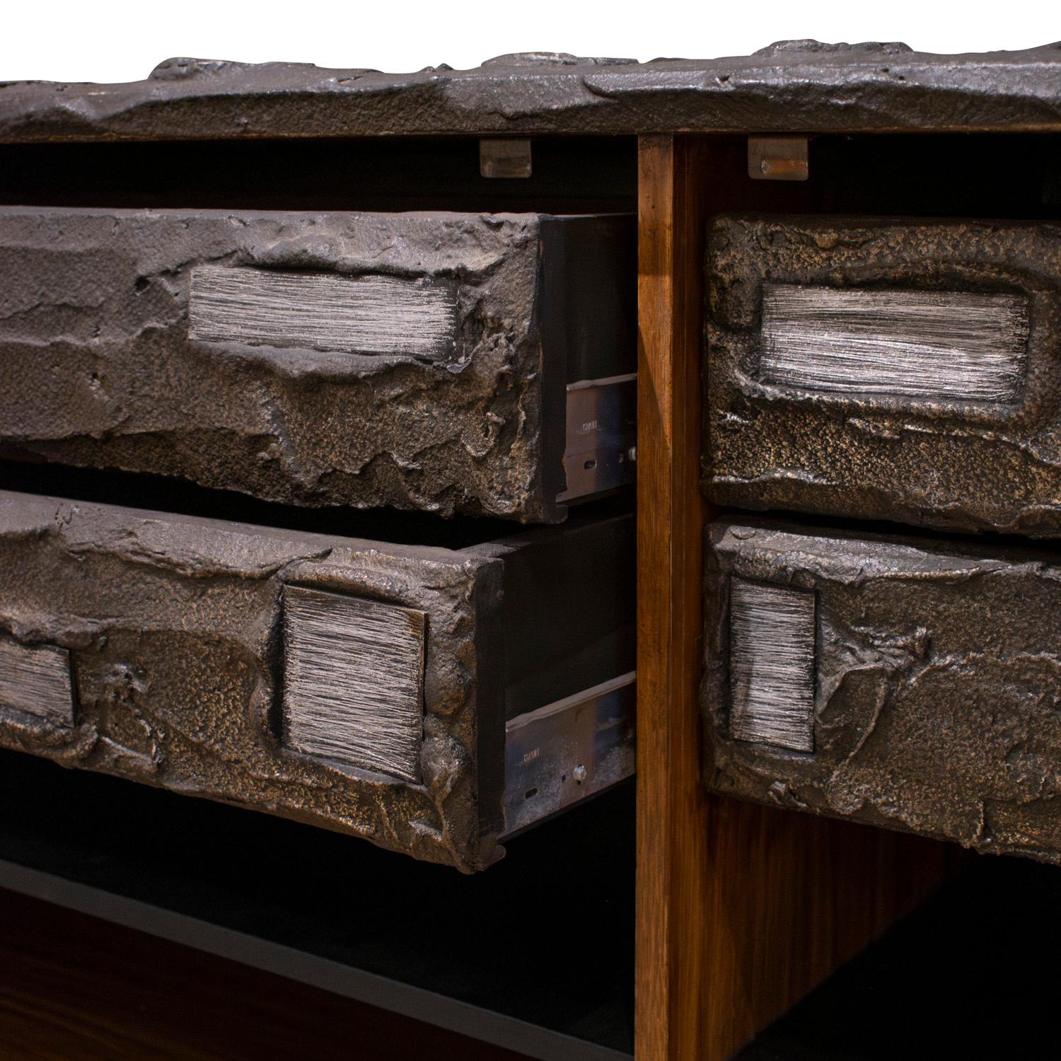 Late 20th Century Paul Evans Rare Sculpted Bronze Cabinet with Steel Elements 1970, Signed & Dated For Sale