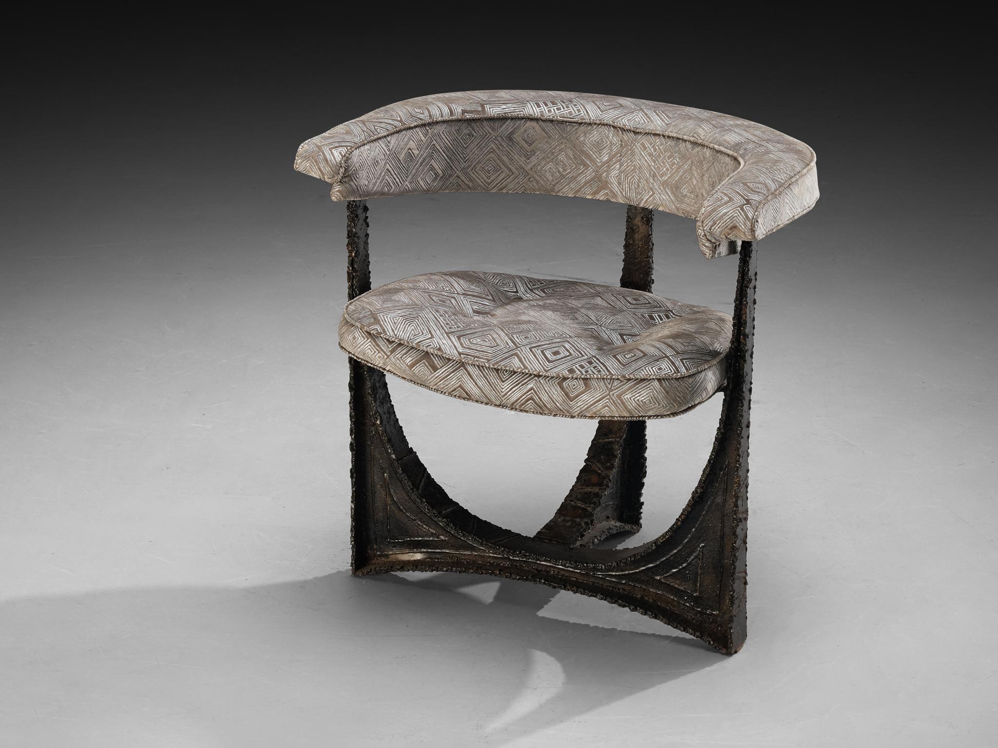 Fabric Paul Evans Rare Armchair in Sculpted Bronze For Sale