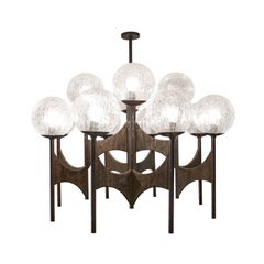 Seltener großer Kronleuchter aus Bronze mit Craquelé-Glaskugeln von Paul Evans, 1970er Jahre