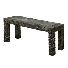 Paul Evans Rare Low Console Table in Sculpted Bronze Resin 1970 'Signed'