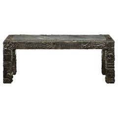 Paul Evans Rare Low Console Table in Sculpted Bronze Resin 1970 'Signed'