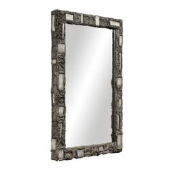 Paul Evans Rare Mirror in Bronze Resin with Enameled Steel 1969 'Signed'