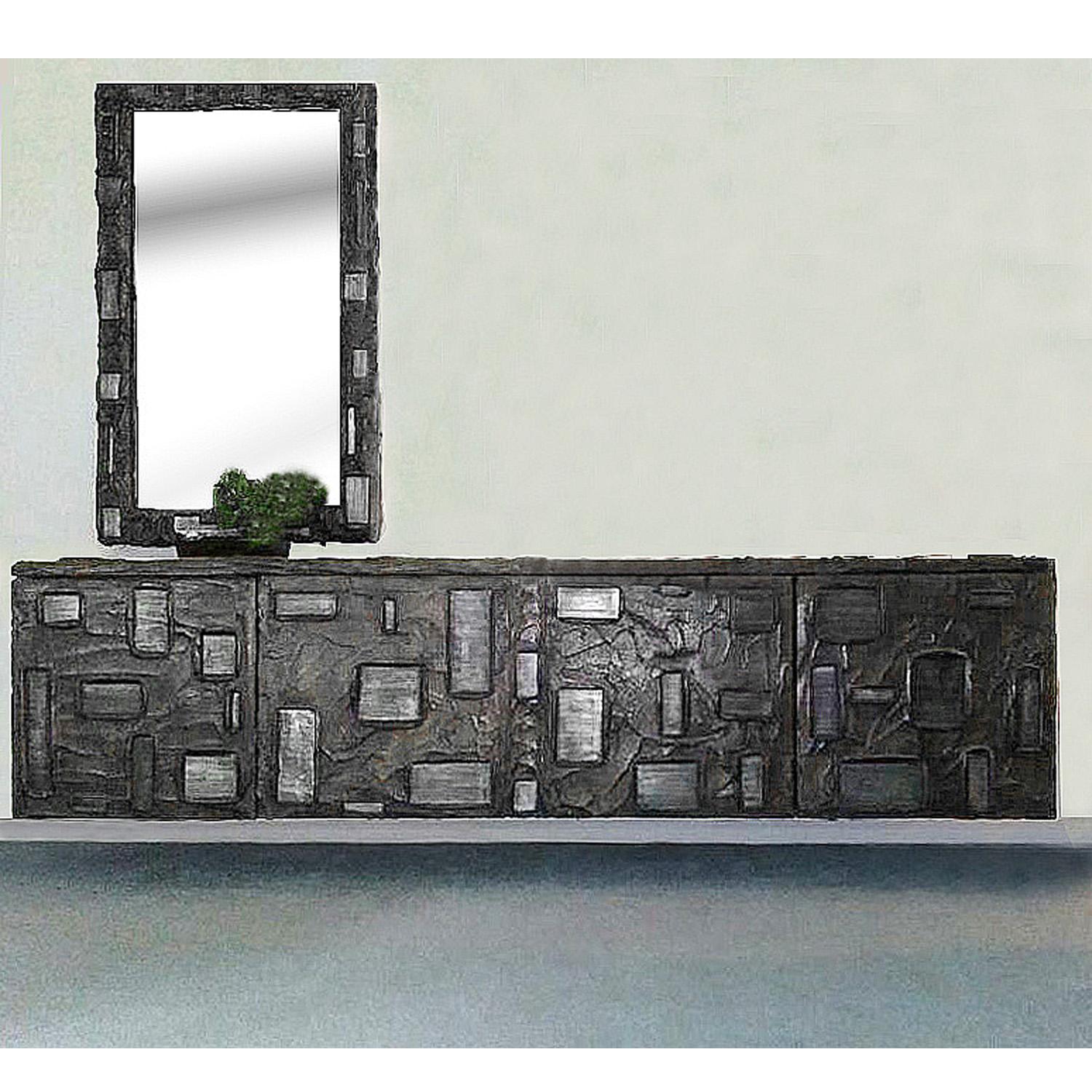 Mid-20th Century Paul Evans Rare Mirror in Bronze Resin with Enameled Steel 1969 'Signed'