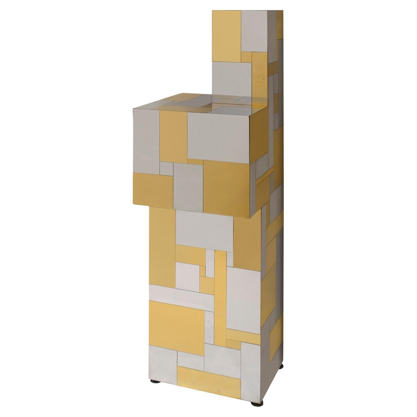 Paul Evans Rare Sculpture Pedestal in Polished Brass and Chrome 1970s (Signed)