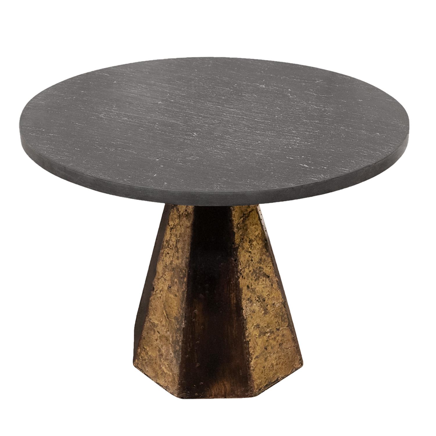 Brutalist Paul Evans Rare Side Table with Welded Gilded Base and Slate Top, 1968