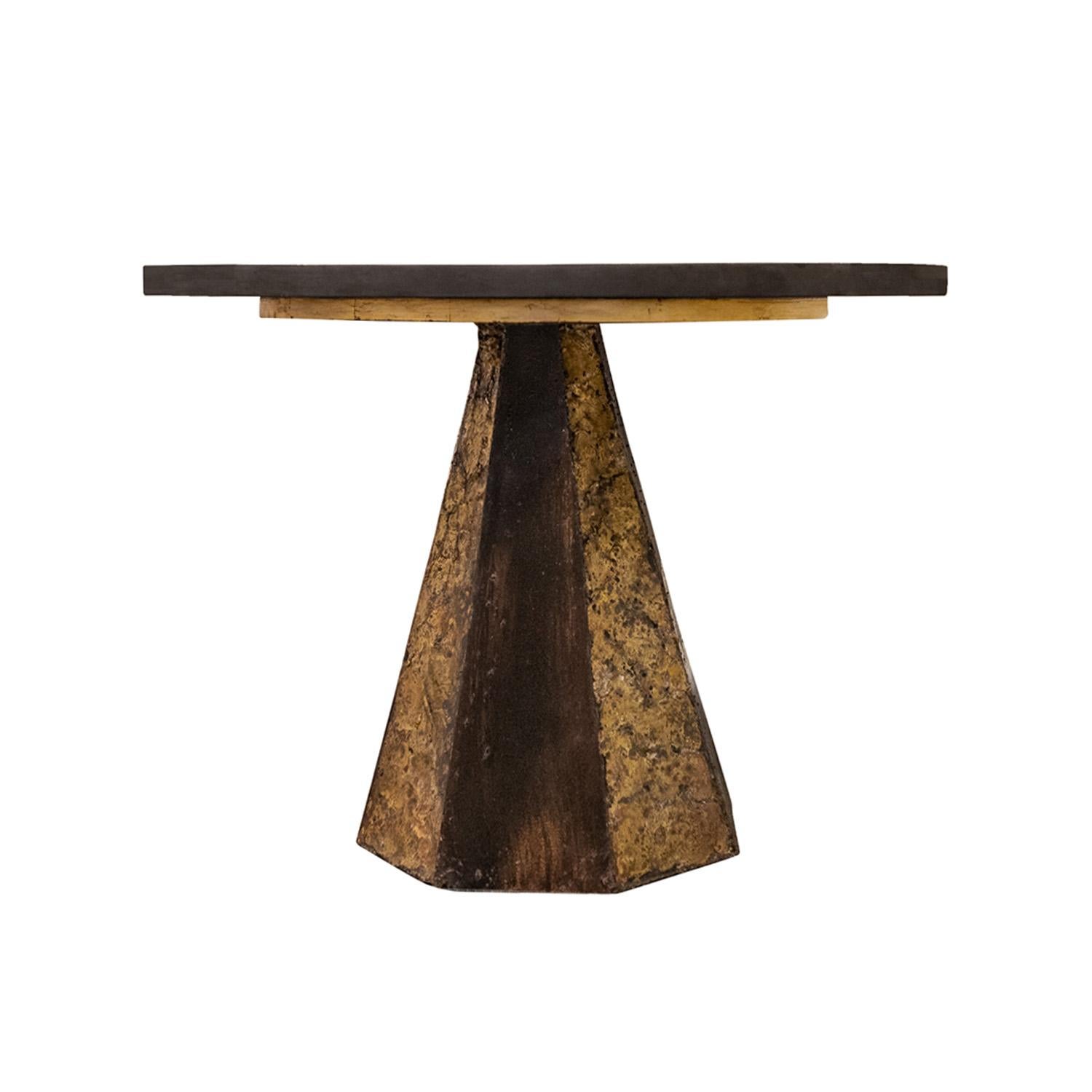 American Paul Evans Rare Side Table with Welded Gilded Base and Slate Top, 1968