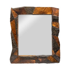 Paul Evans Rare Unique Sculptured Mirror in Bronze Resin and Burl 1975