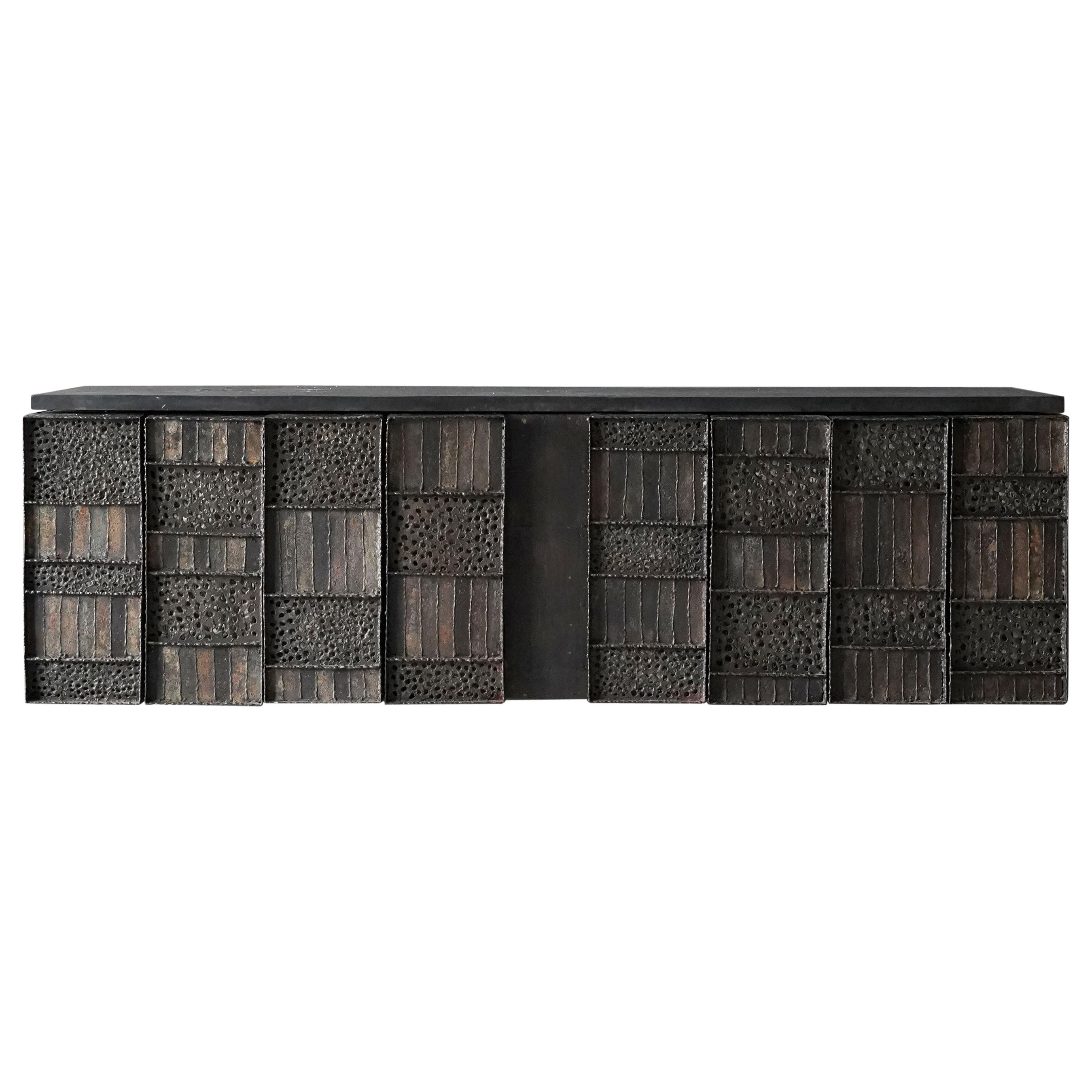 Paul Evans, Rare Wall-Mounted Studio Cabinet, Steel, Slate, Wood, America, 1962