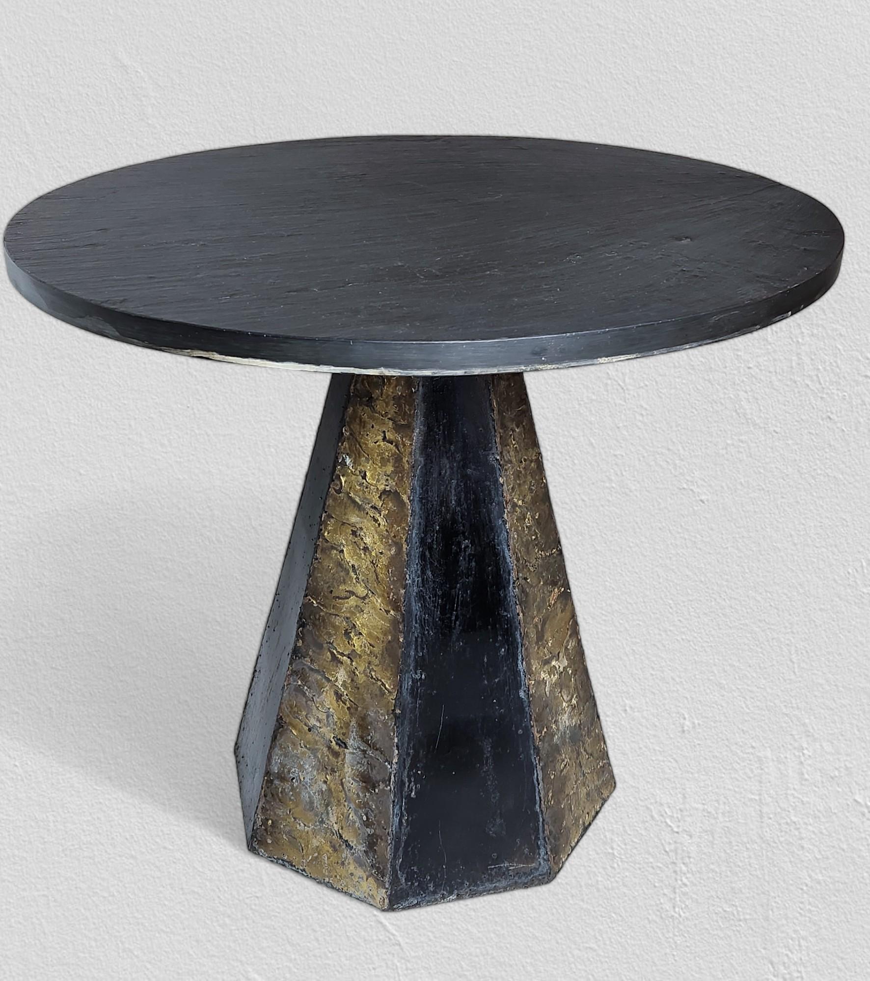 Brutalist Paul Evans Round Slate Top Occasional Table mid 1960s For Sale