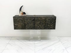 Paul Evans Sculpted Bronze and Resin Wall Mounted Credenza, Signed and Dated '71
