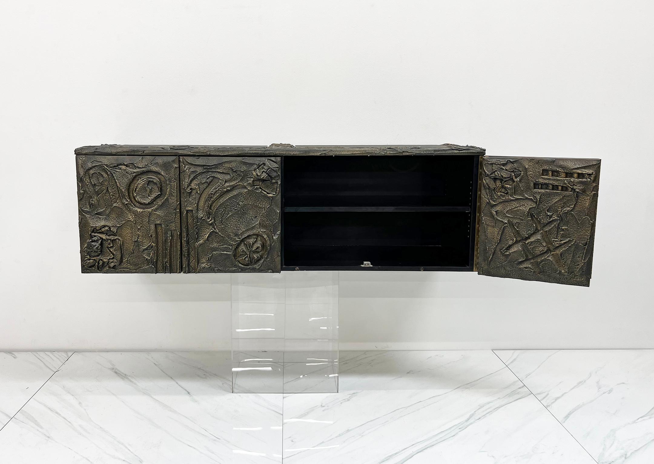 Paul Evans Sculpted Bronze and Resin Wall Mounted Credenza, Signed and Dated '71 2