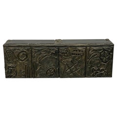 Vintage Paul Evans Sculpted Bronze and Resin Wall Mounted Credenza, Signed and Dated '71