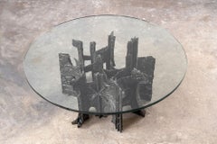 Paul Evans Sculpted Bronze Brutalist Glass Top Coffee Table for Directional 1969