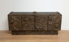 Credenza brutalista in bronzo scolpito di Paul Evans, USA, 1969