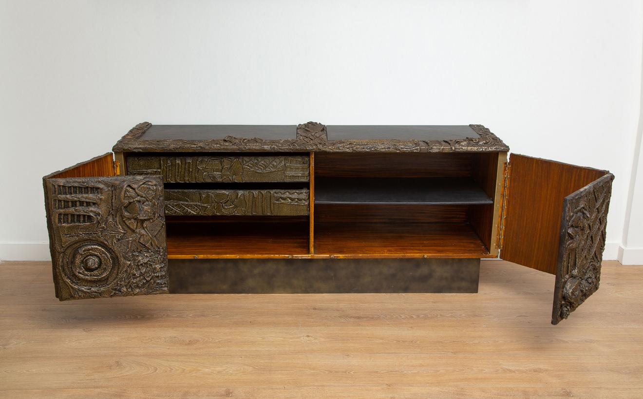 Paul Evans Brutalistisches Sideboard aus Bronze, USA, 1969 (Appliqué) im Angebot