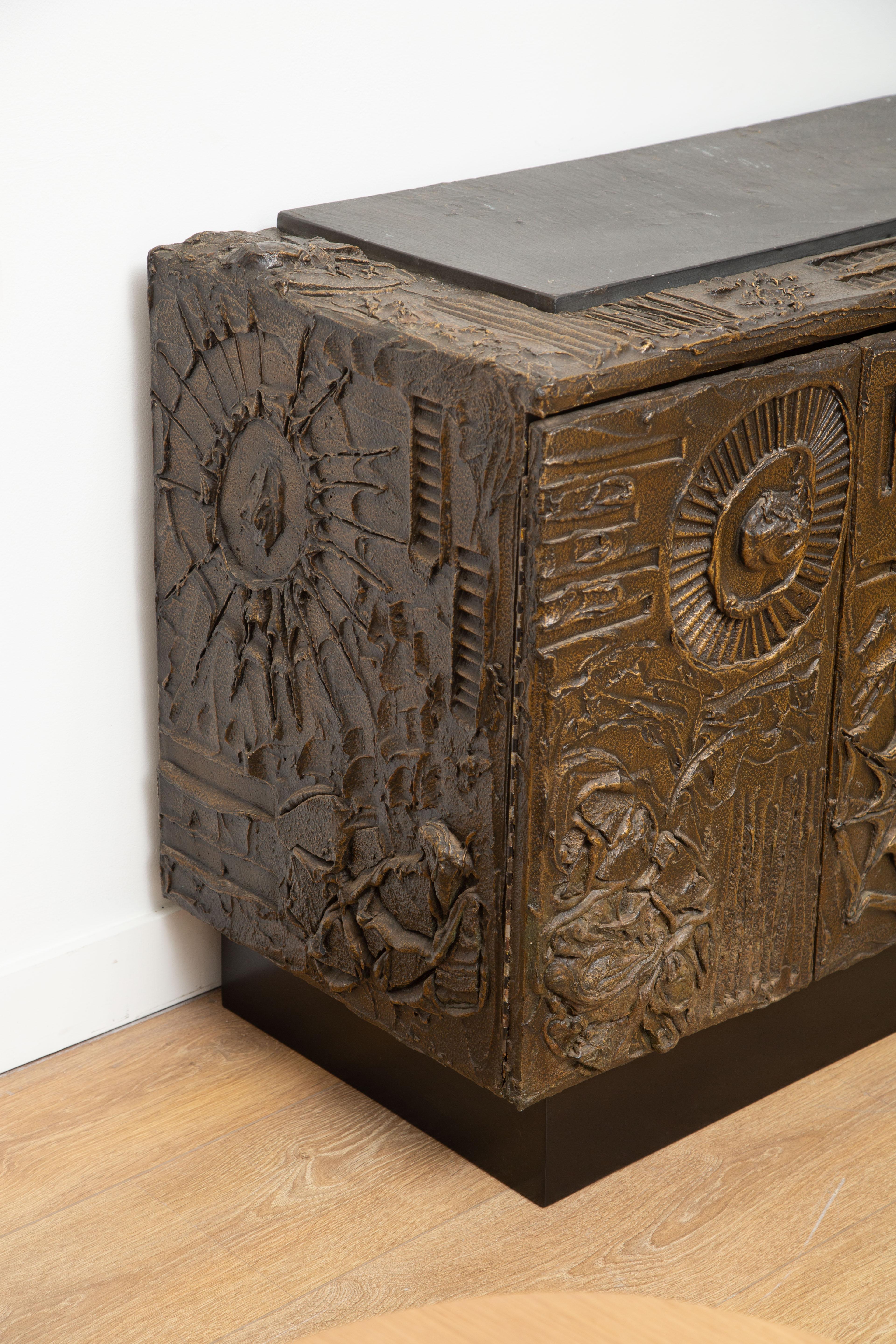 Late 20th Century Paul Evans Sculpted Bronze Brutalist Sideboard, USA, 1969