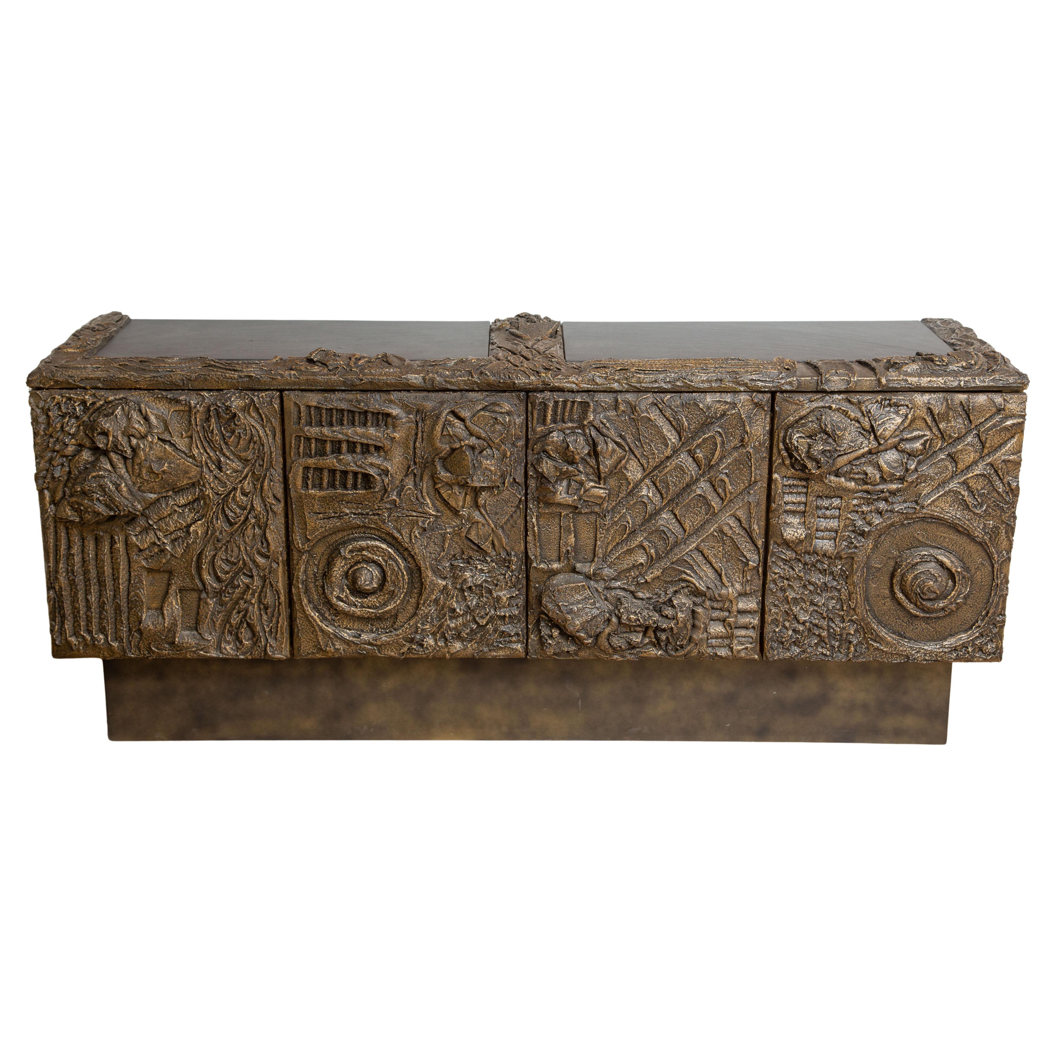 Paul Evans Sculpted Bronze Brutalist Sideboard, USA, 1969