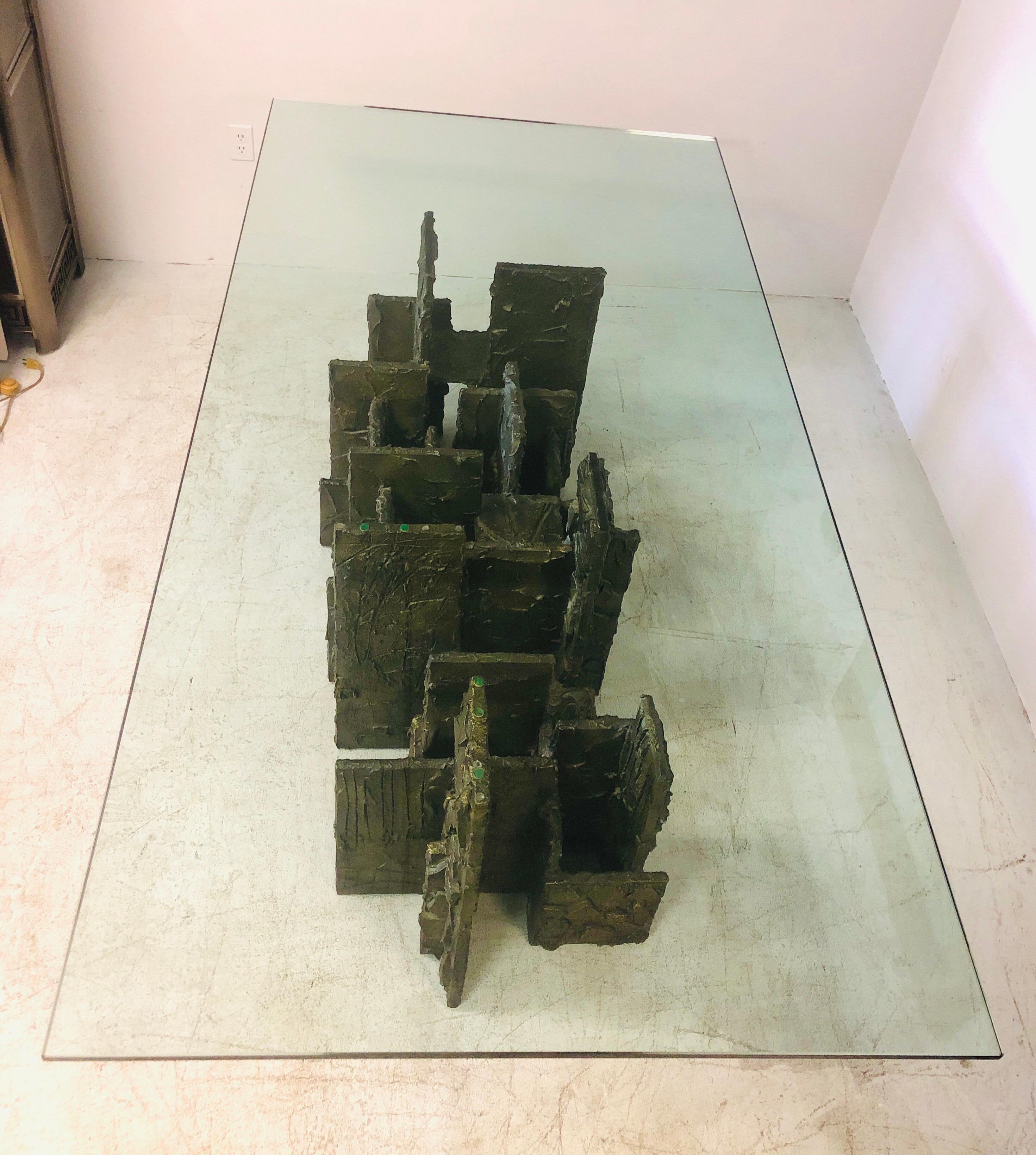 Paul Evans Sculpted Bronze Dining Conference Table, 1974 1