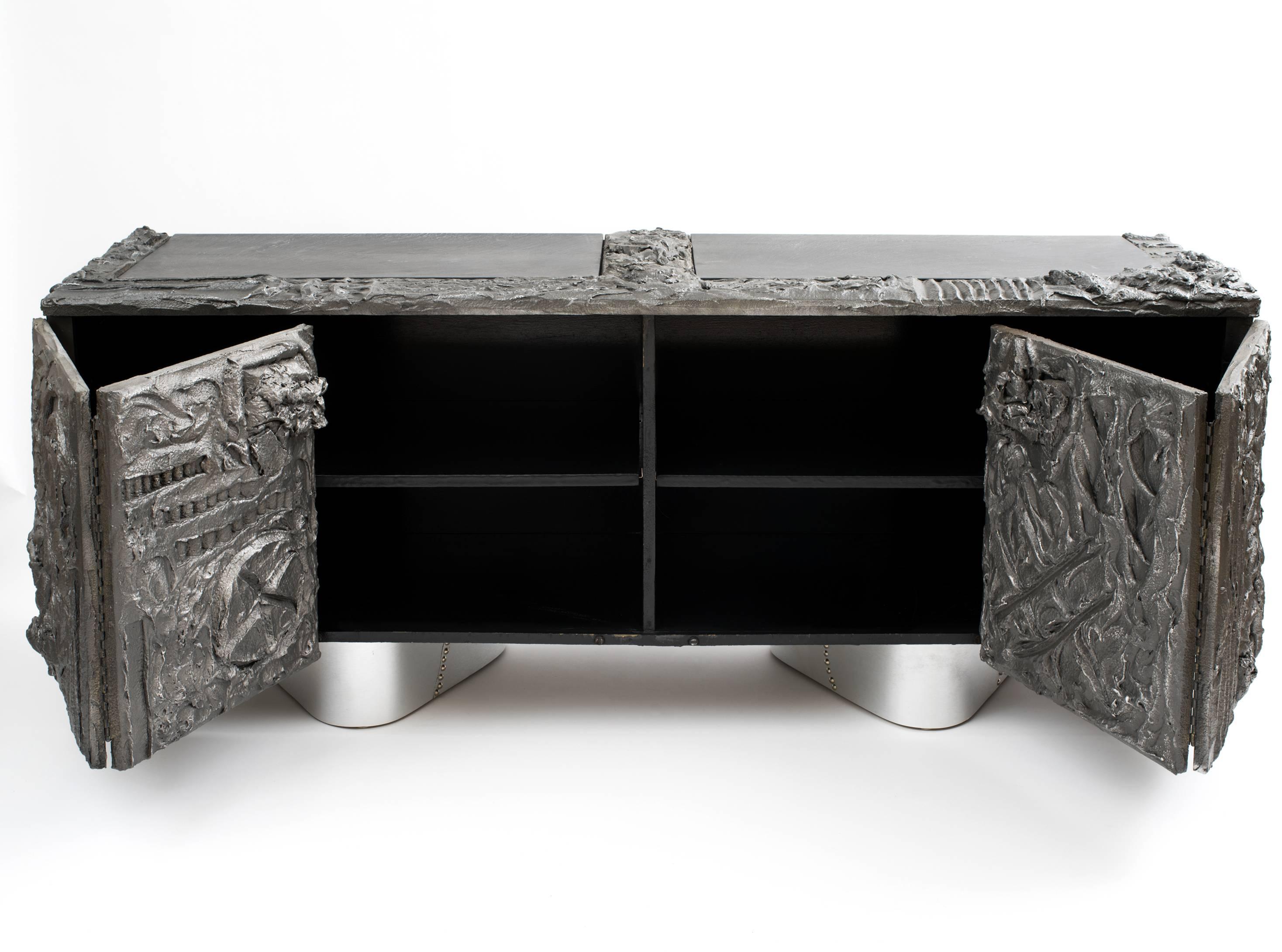 Brutalist Paul Evans Sculpted Bronze Floating Cabinet in Argente Finish, 1969