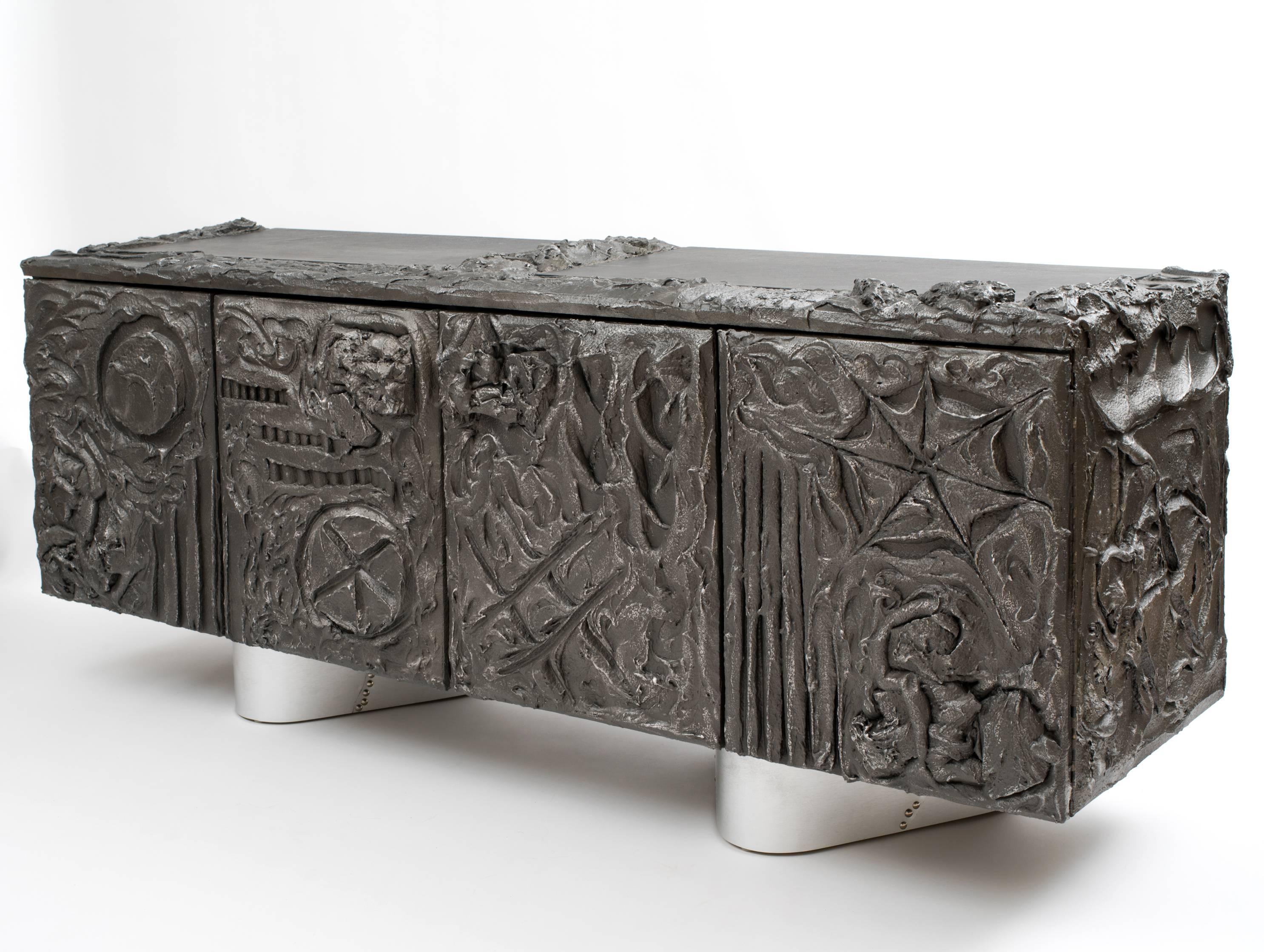 American Paul Evans Sculpted Bronze Floating Cabinet in Argente Finish, 1969