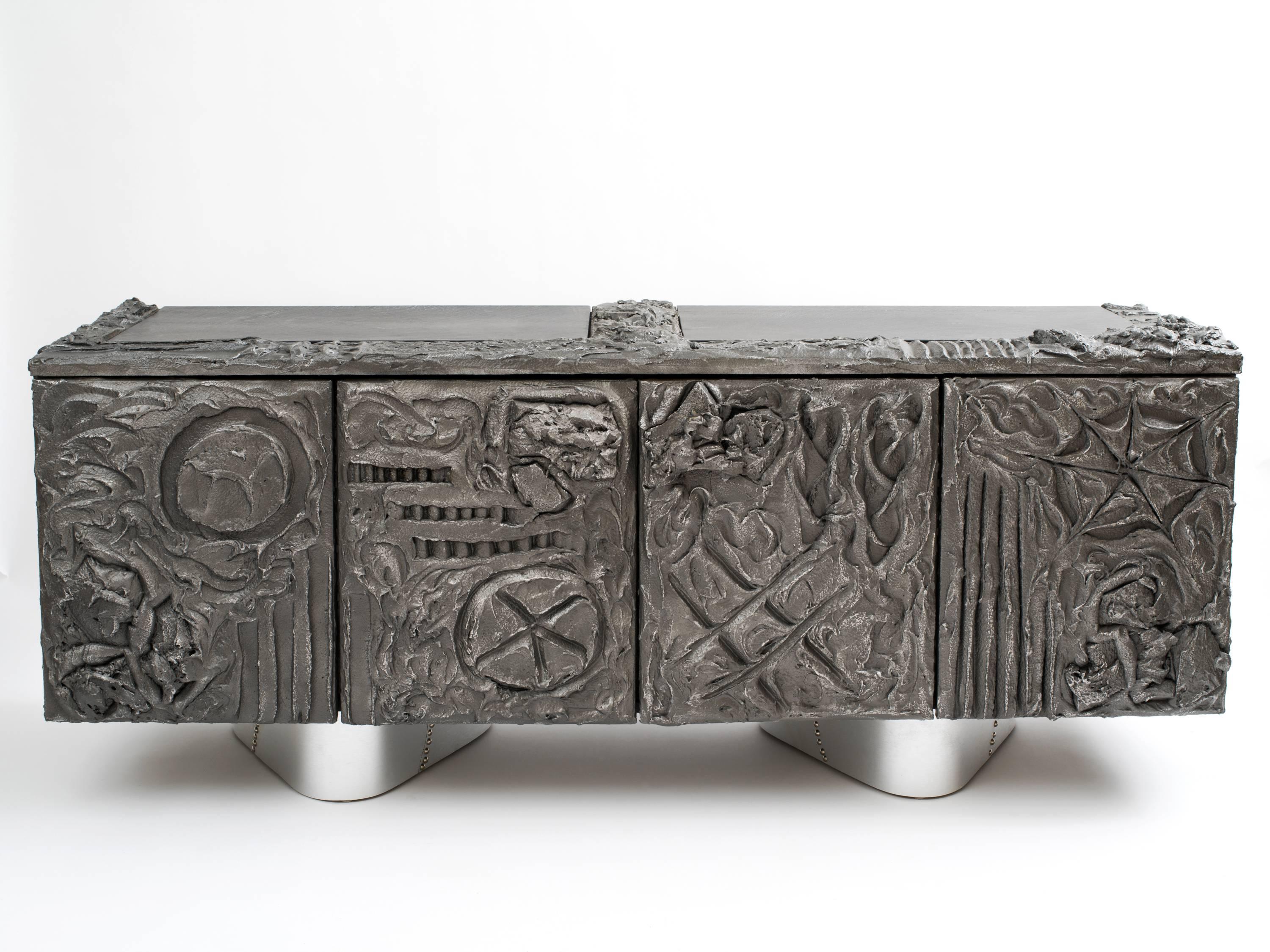 Bronzed Paul Evans Sculpted Bronze Floating Cabinet in Argente Finish, 1969