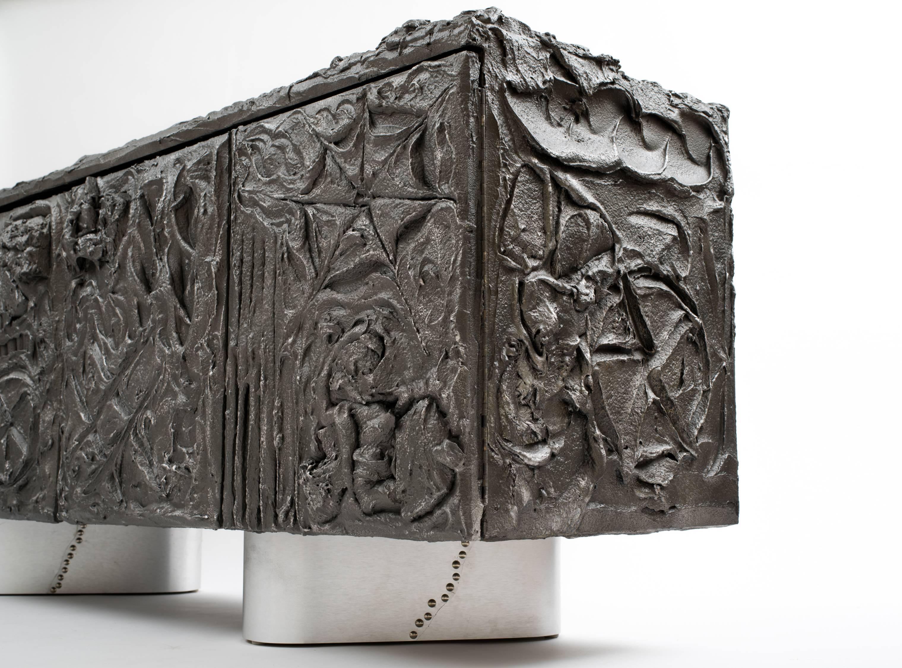 Mid-20th Century Paul Evans Sculpted Bronze Floating Cabinet in Argente Finish, 1969