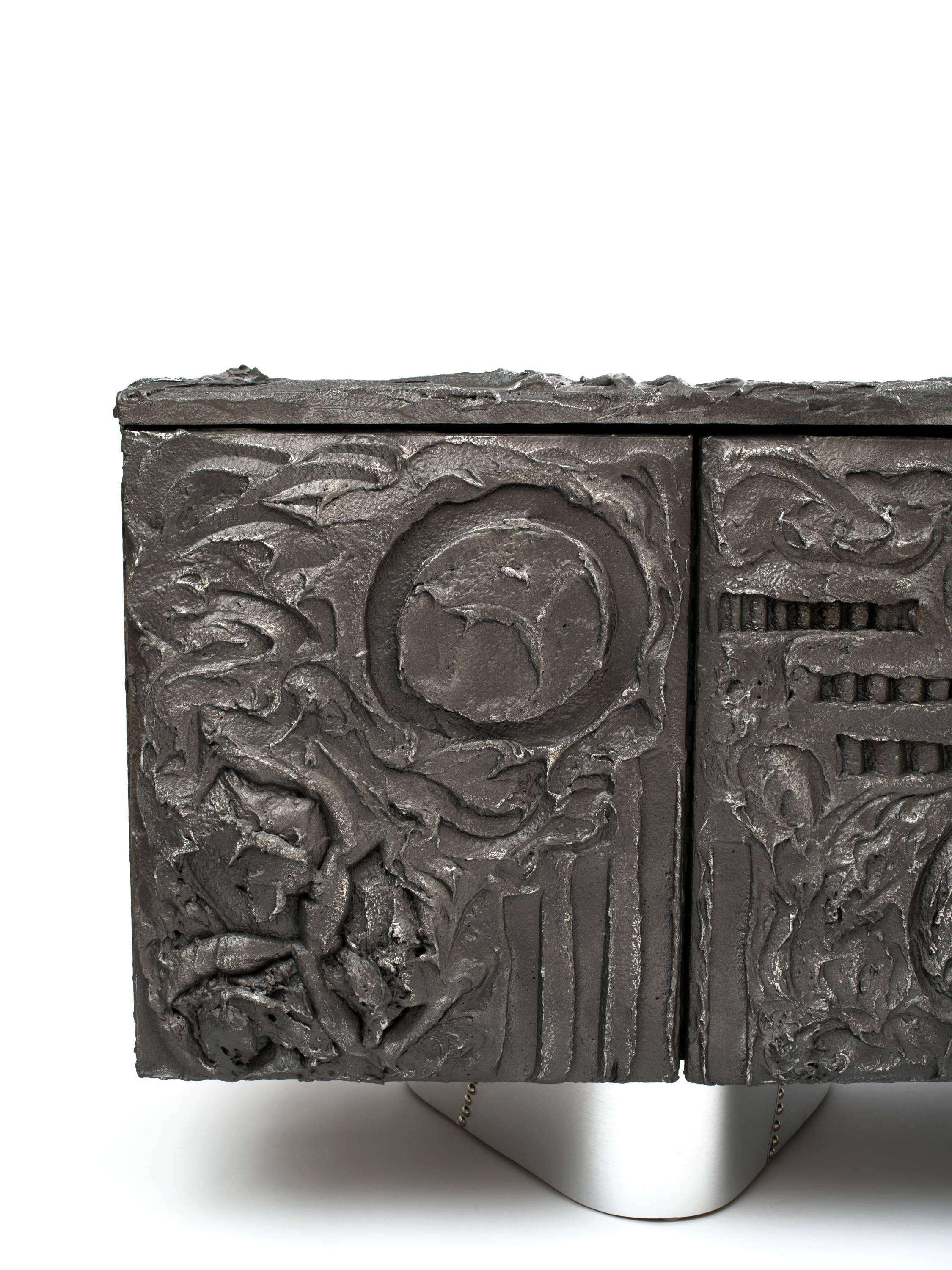 Slate Paul Evans Sculpted Bronze Floating Cabinet in Argente Finish, 1969