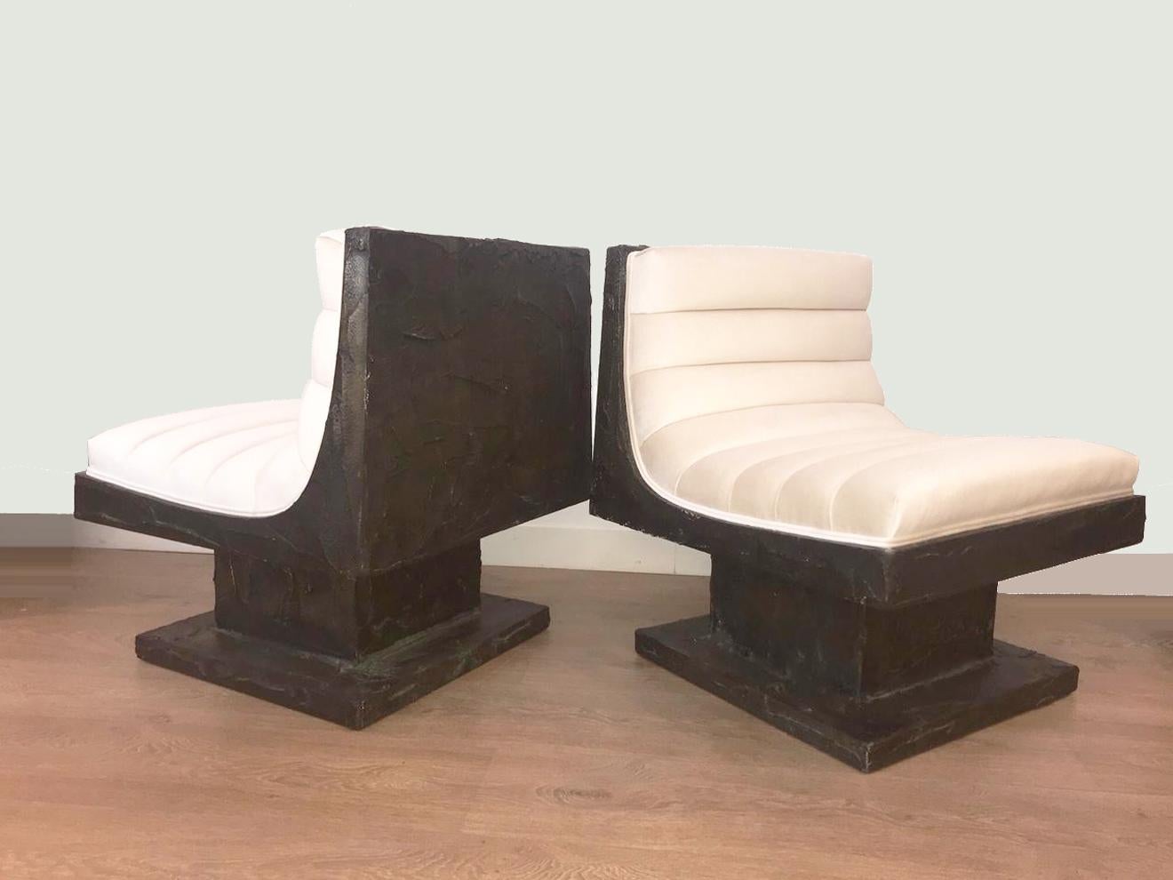 Paul Evans Brutalist Sculpted Bronze Lounge Chairs In Excellent Condition In Miami, FL